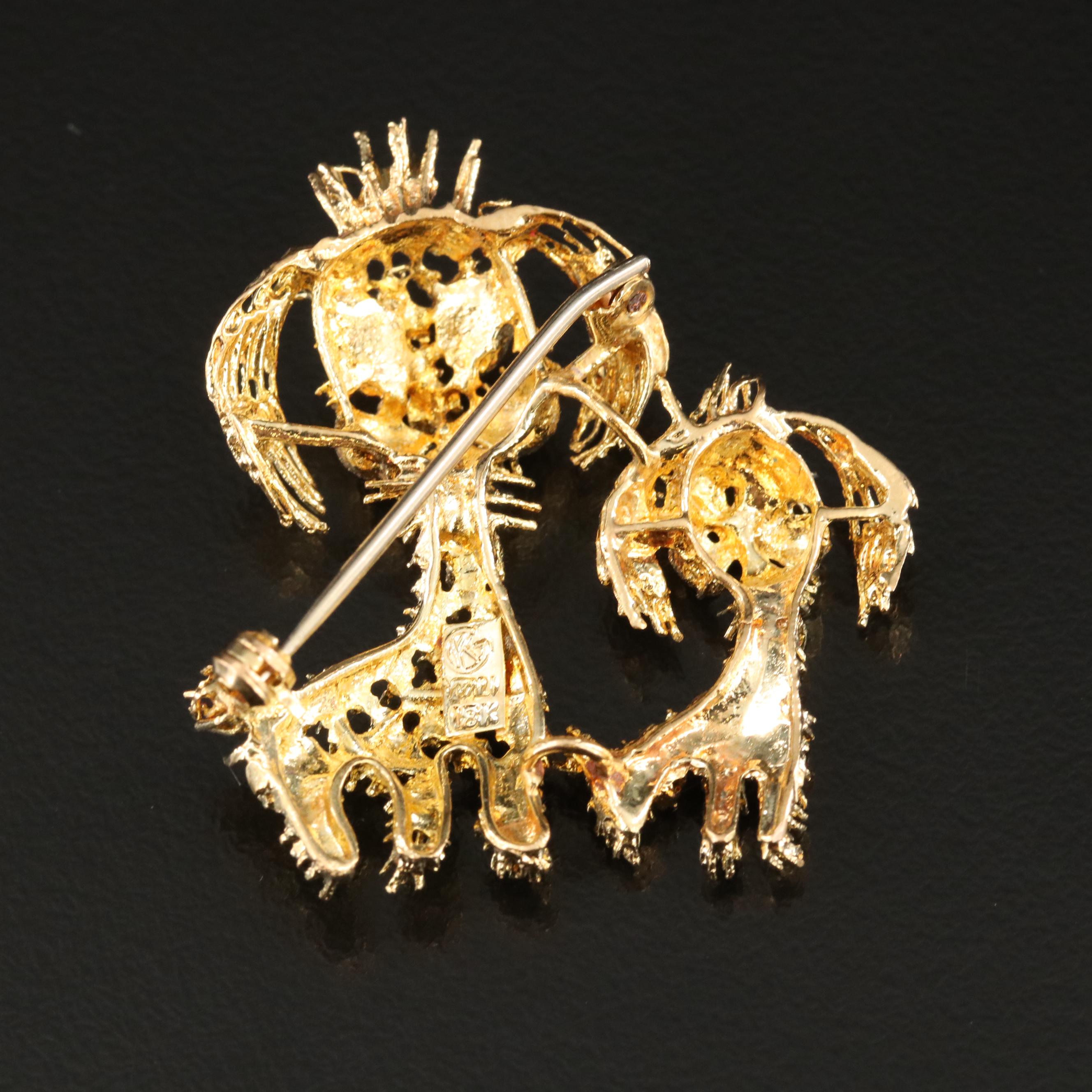 18K Enamel Dog Brooch
