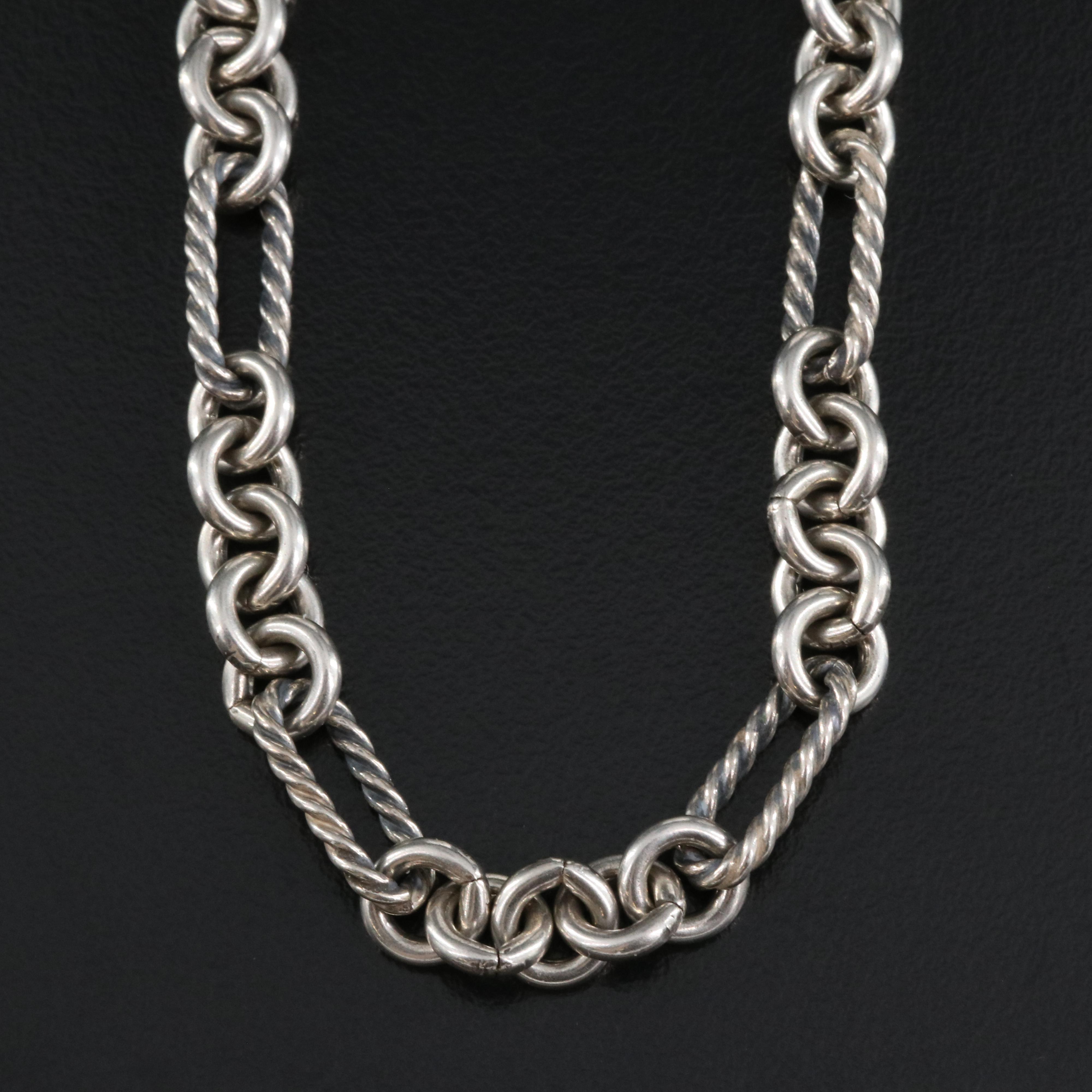 David Yurman Sterling Cable Figaro Link Necklace with 18K Clasp