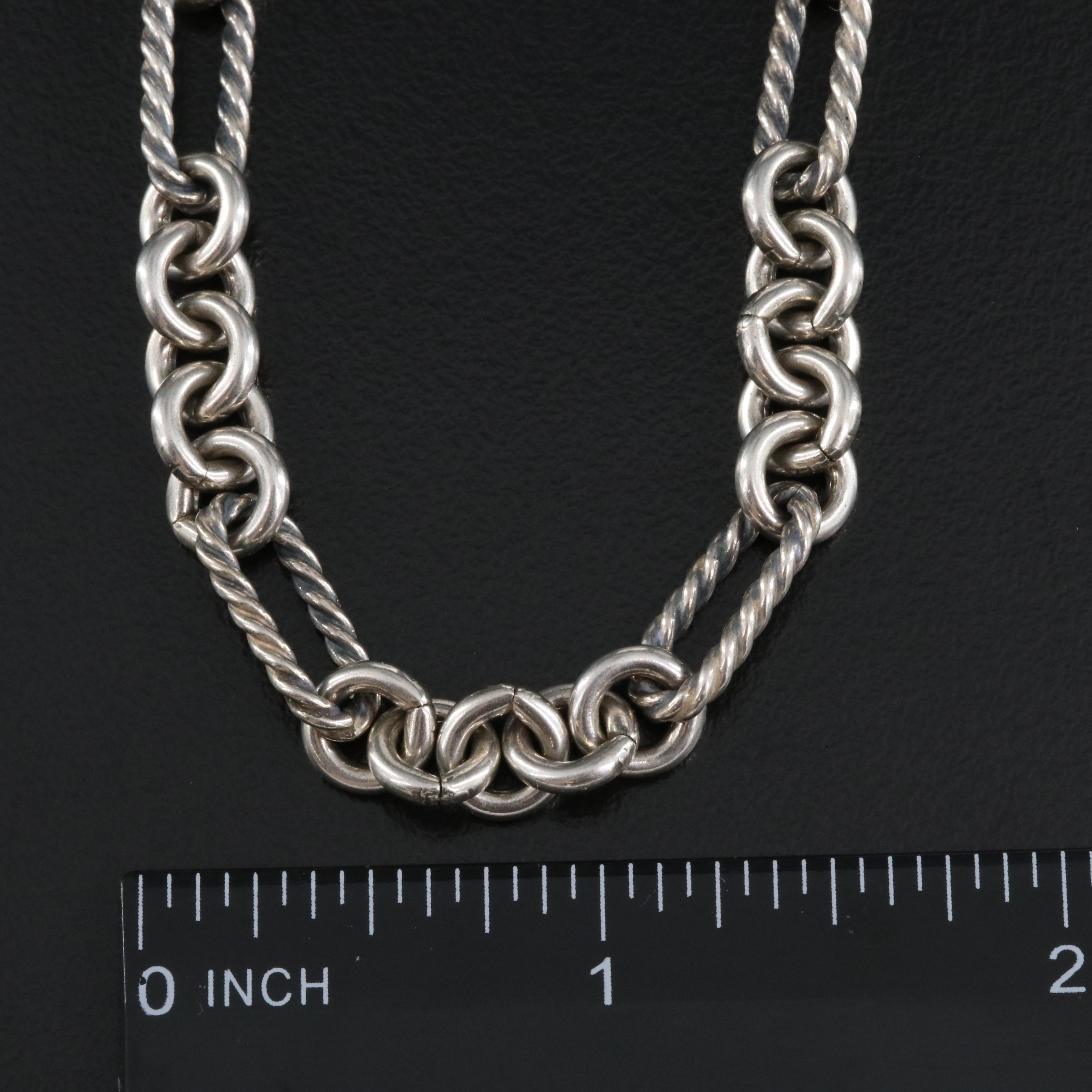 David Yurman Sterling Cable Figaro Link Necklace with 18K Clasp