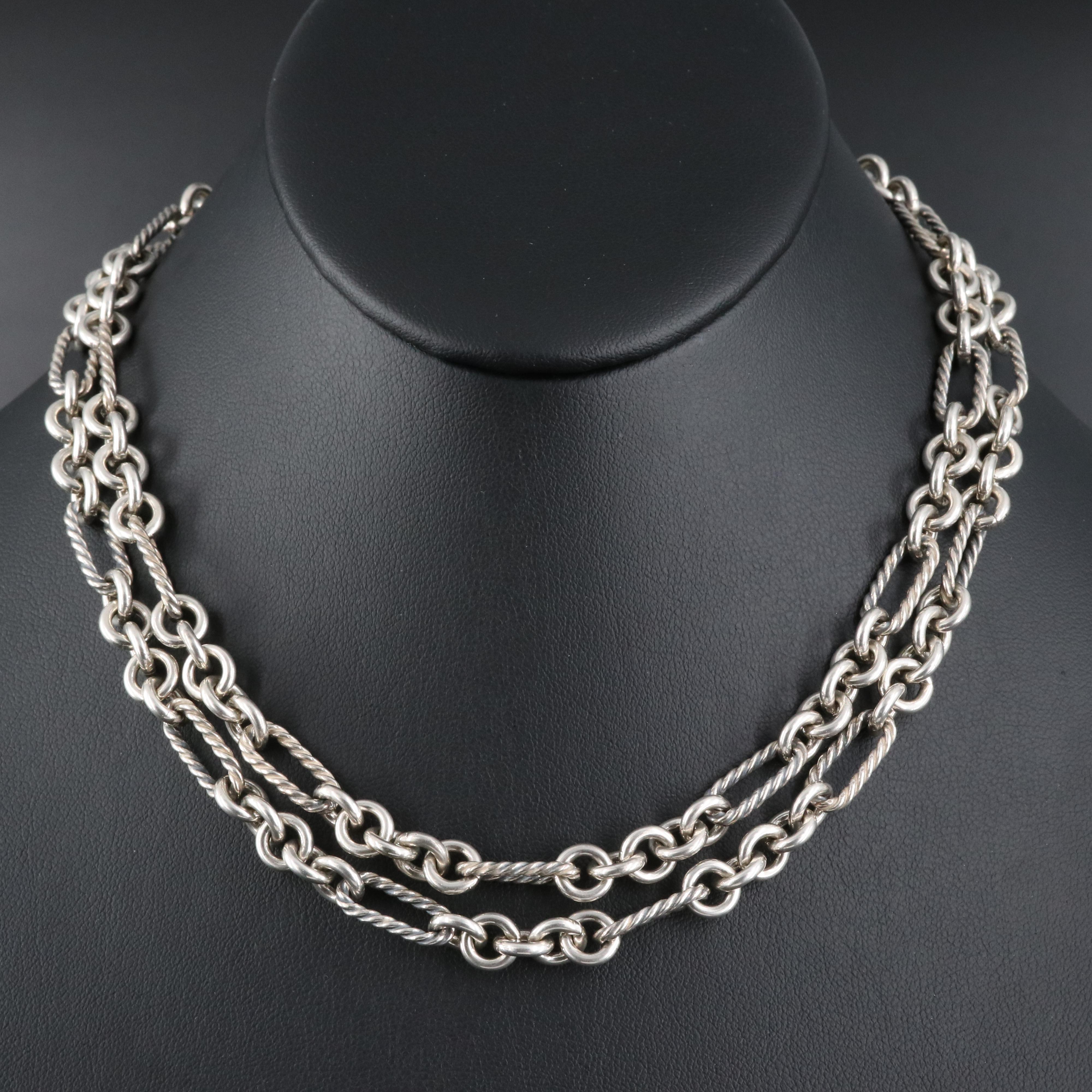 David Yurman Sterling Cable Figaro Link Necklace with 18K Clasp