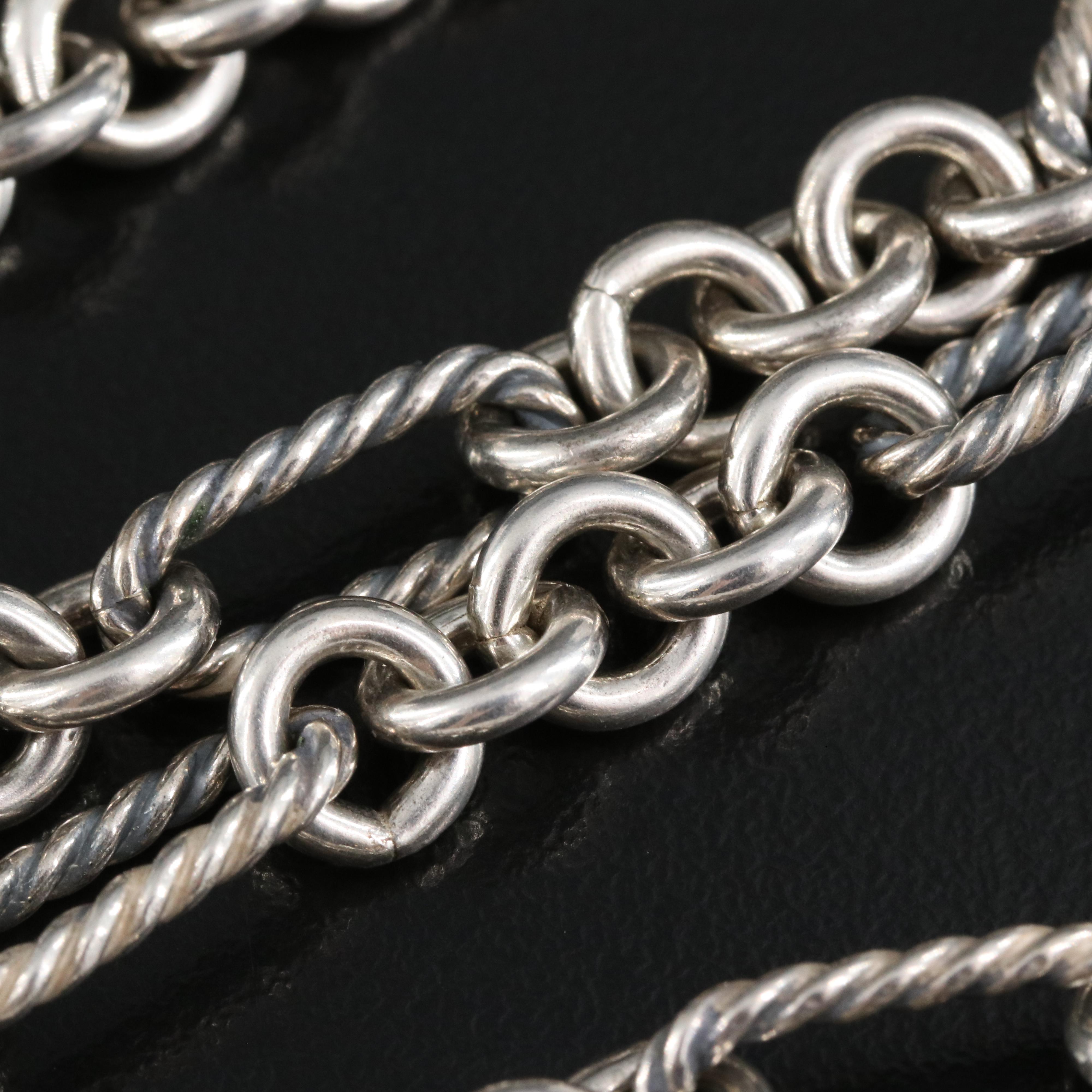 David Yurman Sterling Cable Figaro Link Necklace with 18K Clasp