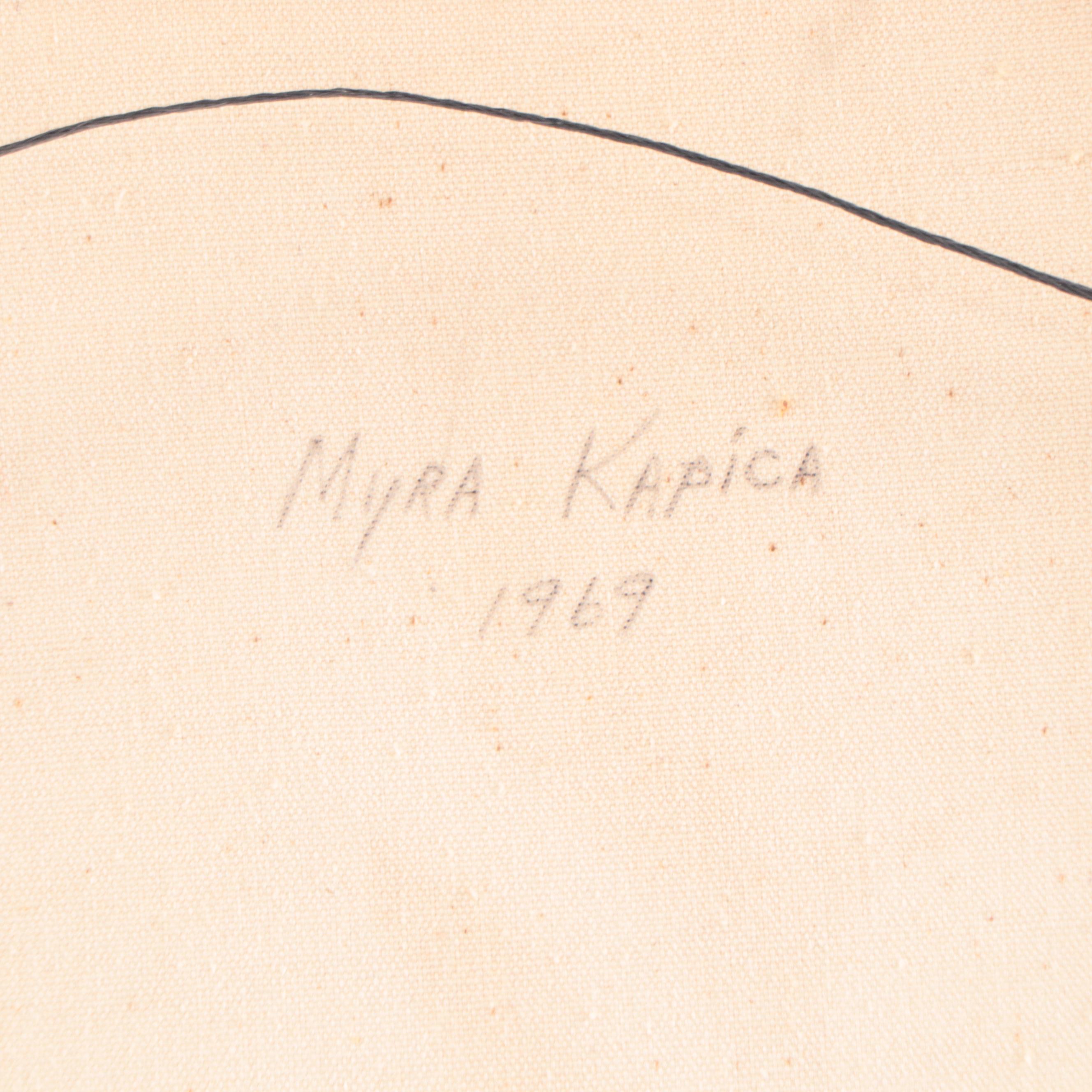 Myra Kapica Portrait Oil Painting of Girl with Cat and Flowers, 1969