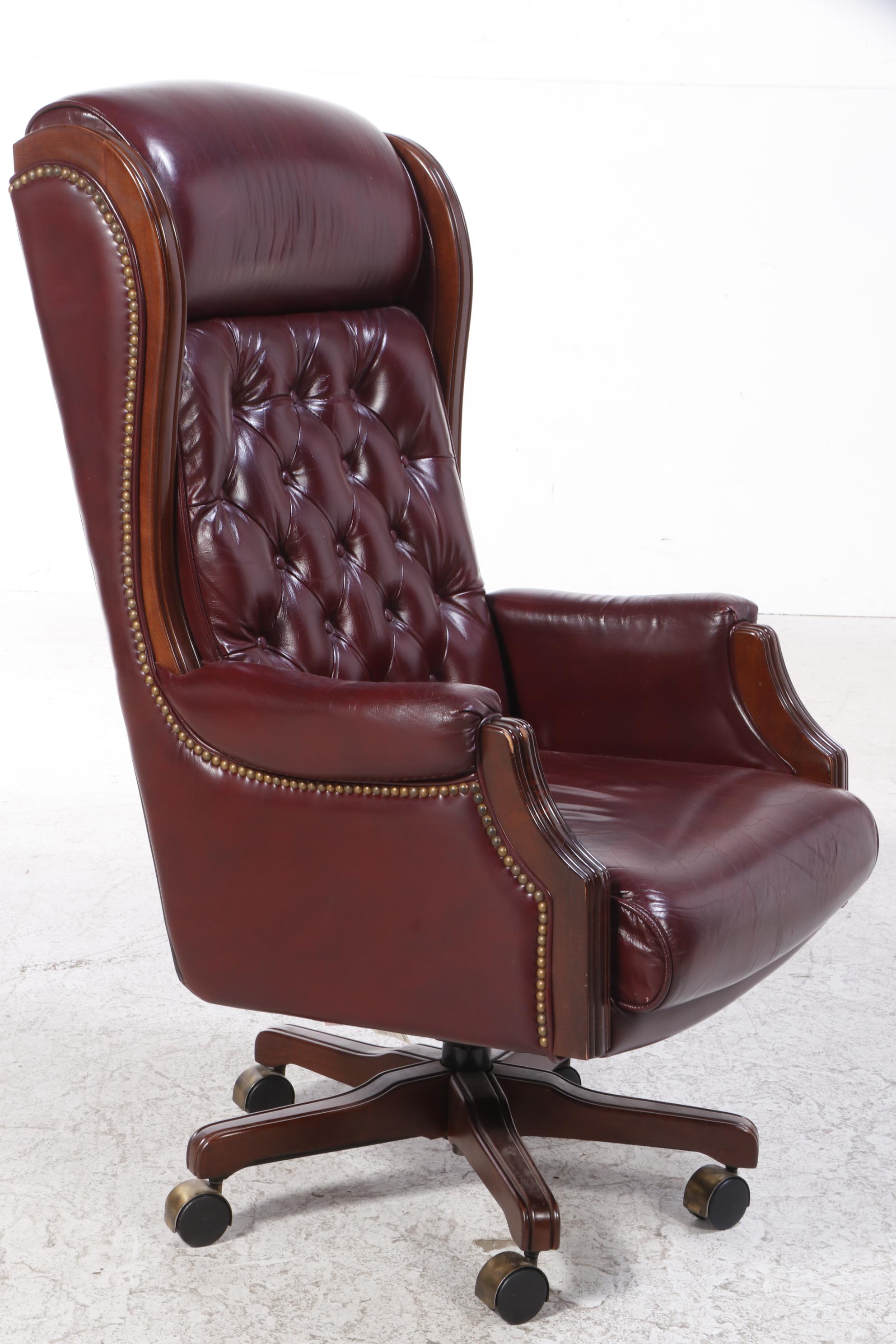Tufted Leather Office Chair with Nailhead Trim