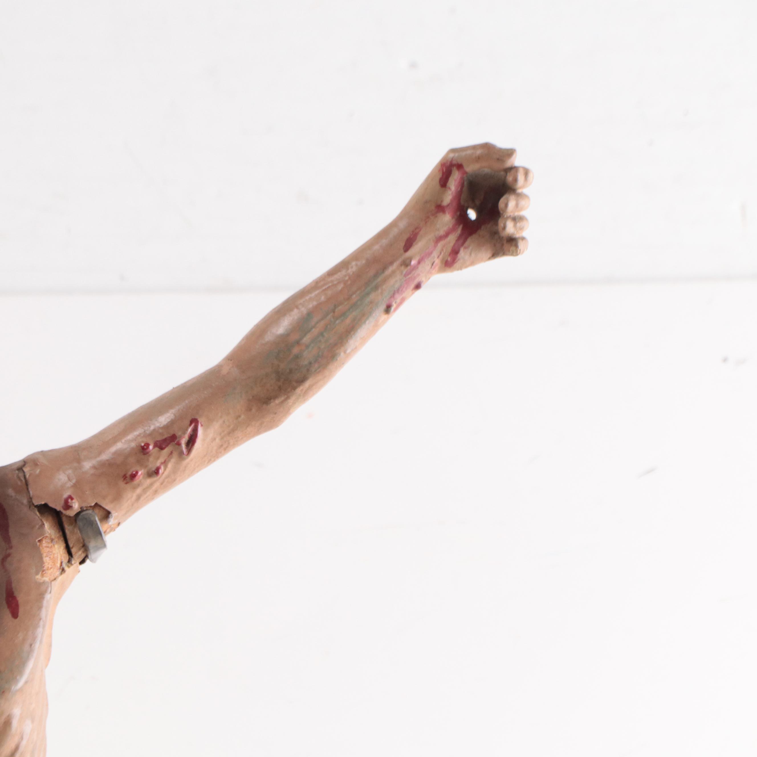 Spanish Colonial Corpus Christi or Santo Cristo Polychrome Wood Sculpture