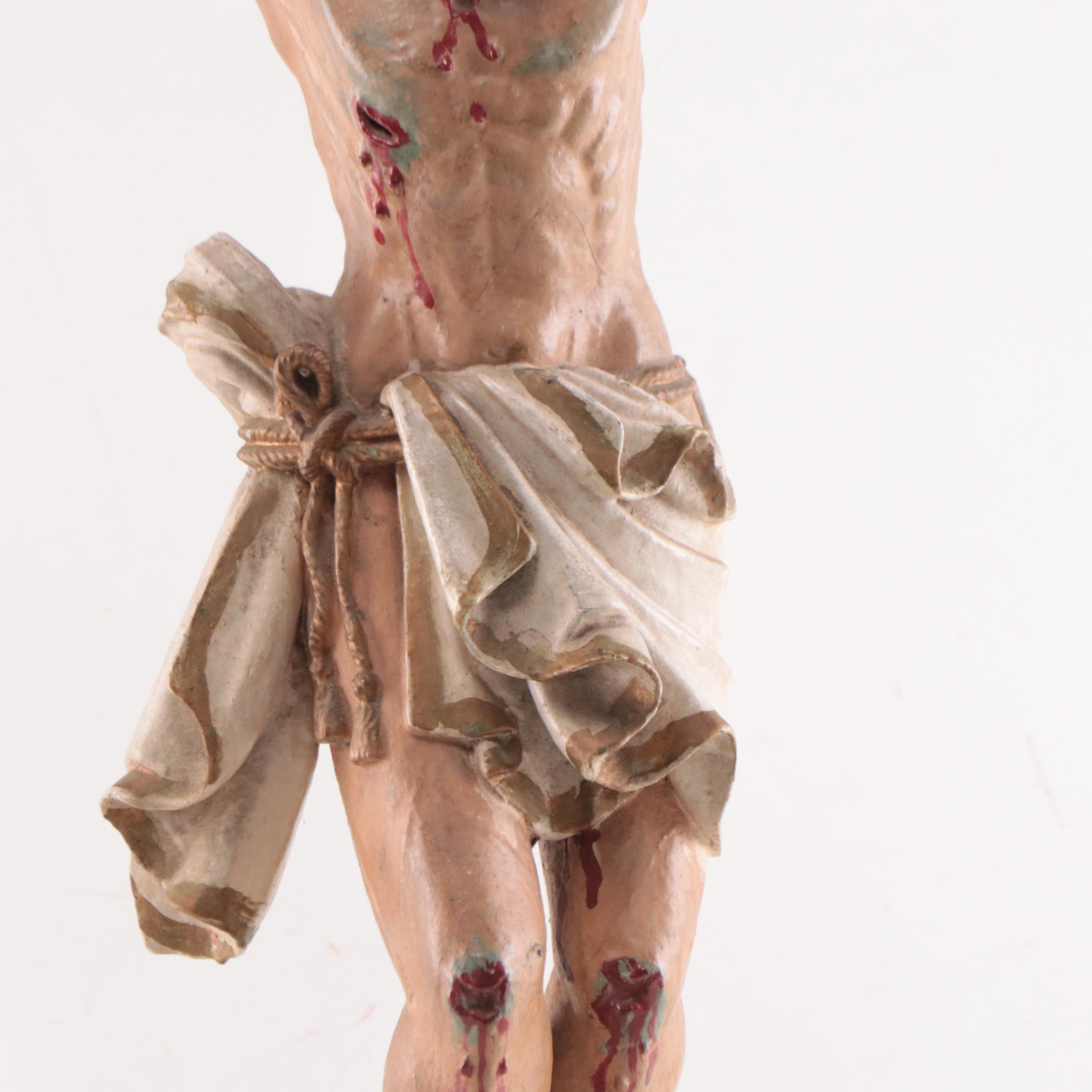 Spanish Colonial Corpus Christi or Santo Cristo Polychrome Wood Sculpture