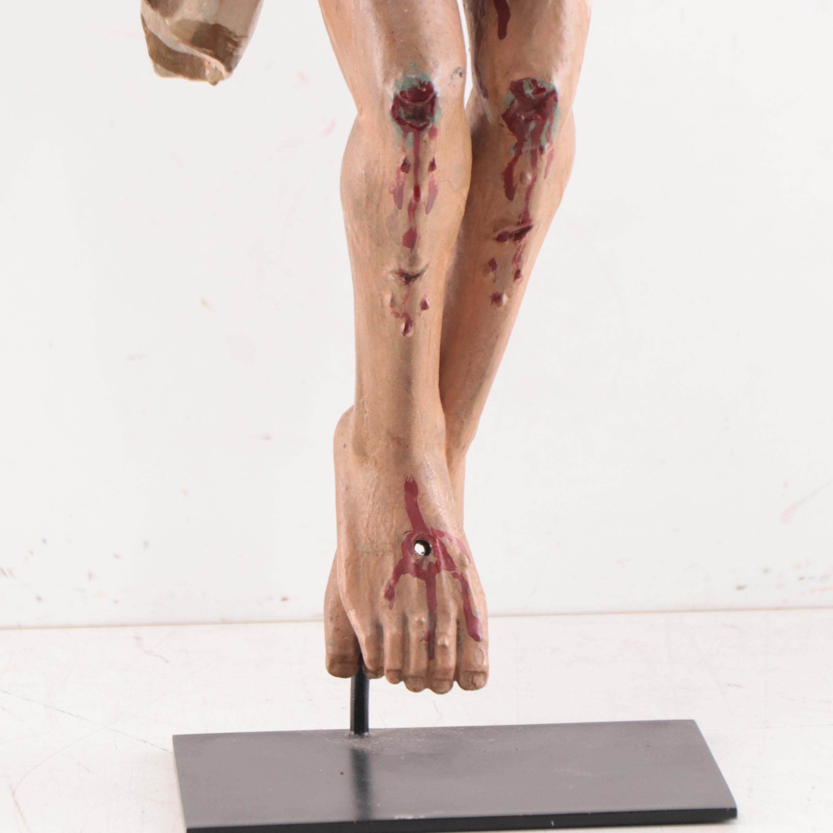 Spanish Colonial Corpus Christi or Santo Cristo Polychrome Wood Sculpture