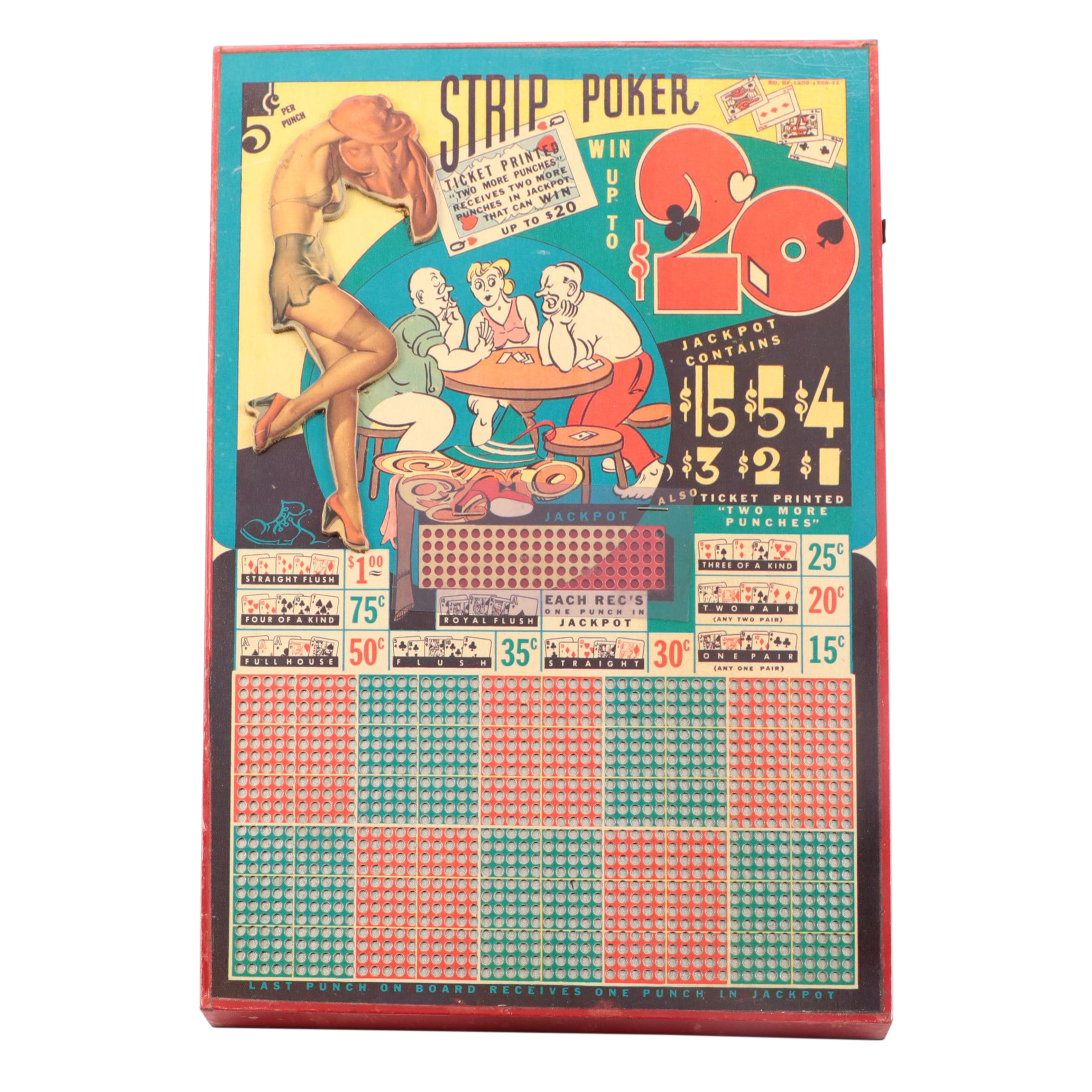 Strip Poker Punch Board, Mid-20th Century