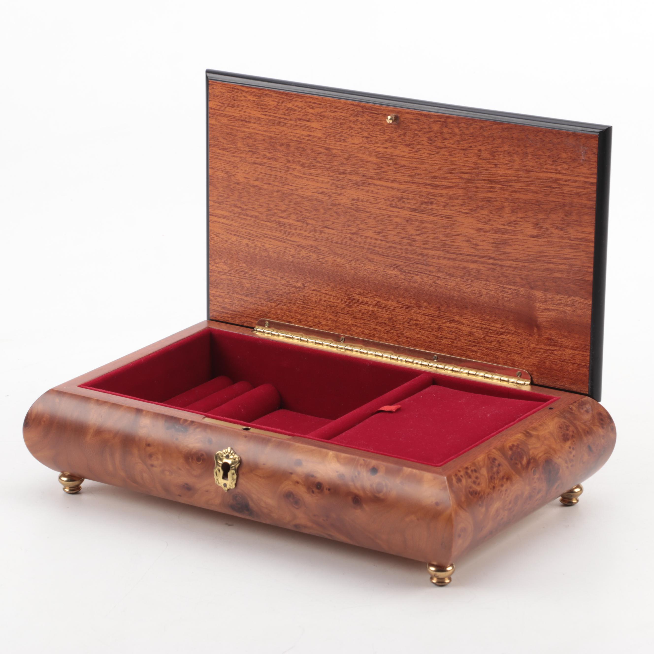 Reuge Italian Marquetry Inlaid Walnut Music / Jewelry Box