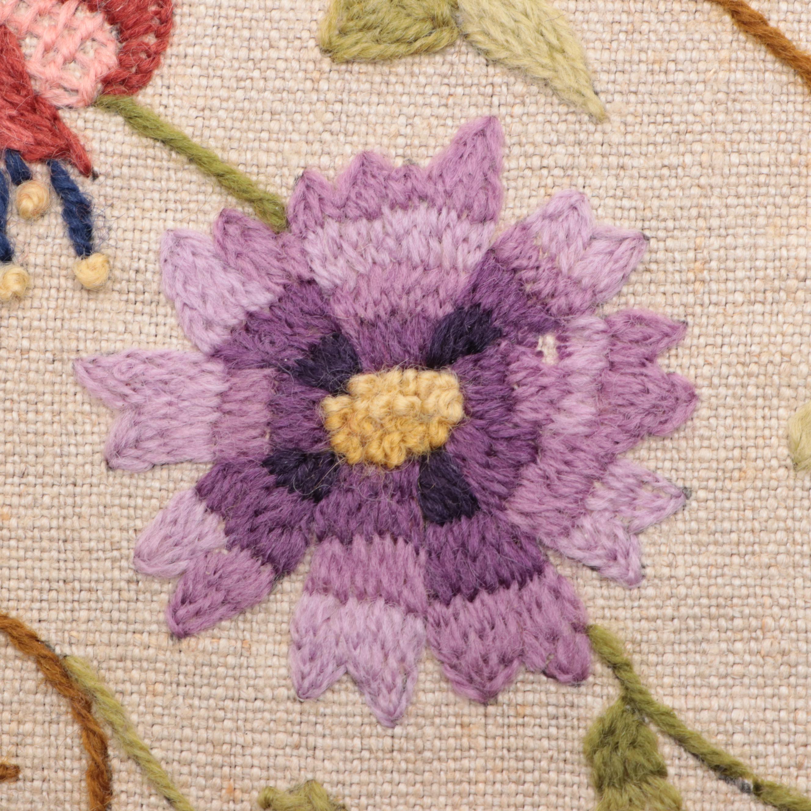 Handmade Embroidered Floral Motif Wood Case Wall Clock