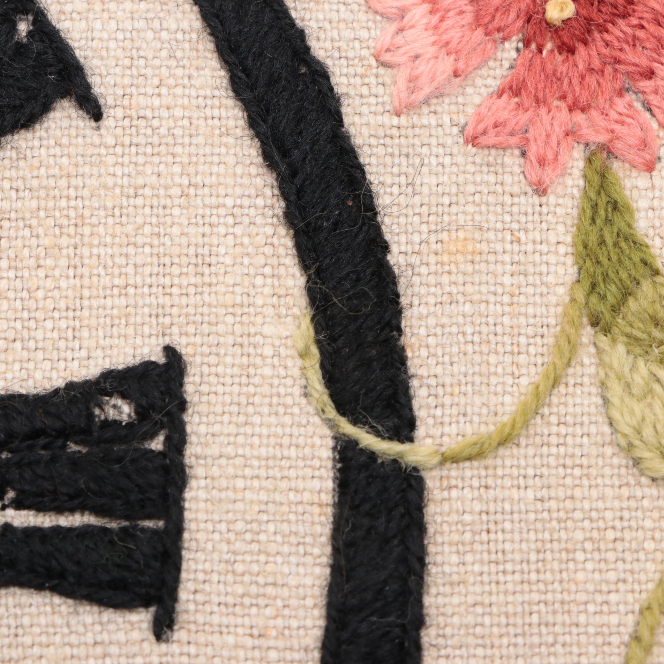 Handmade Embroidered Floral Motif Wood Case Wall Clock