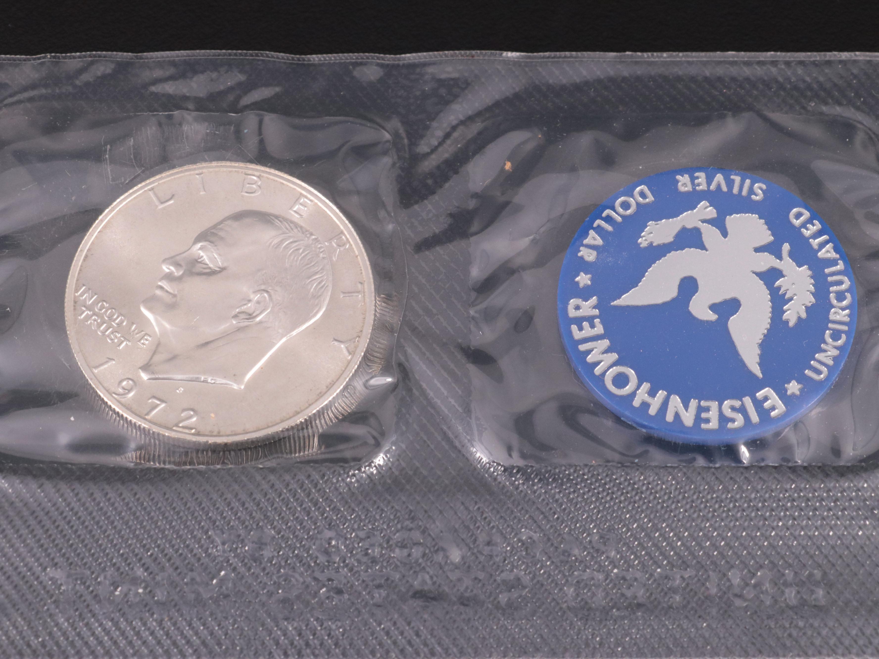 Six Uncirculated Eisenhower Silver Dollars