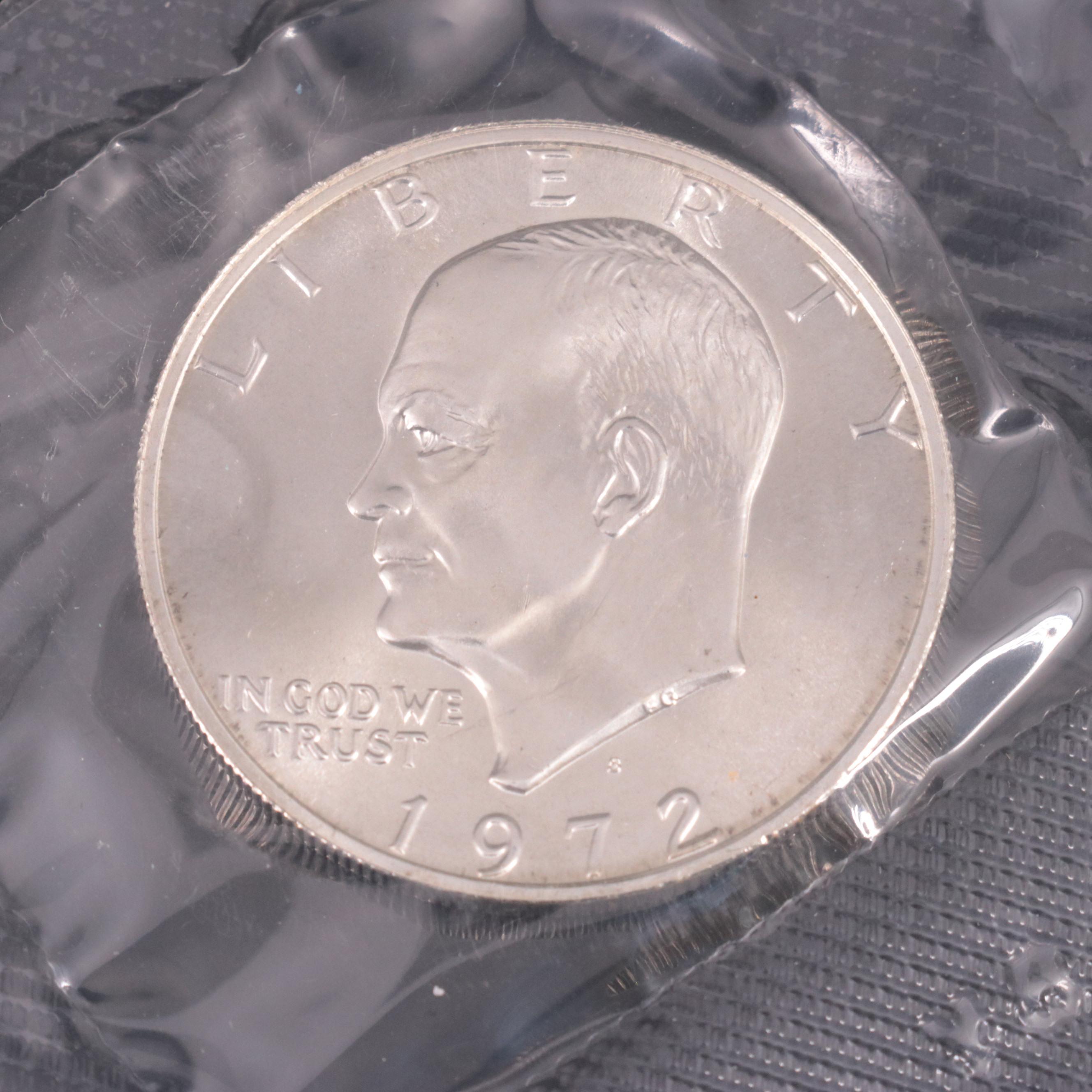 Six Uncirculated Eisenhower Silver Dollars