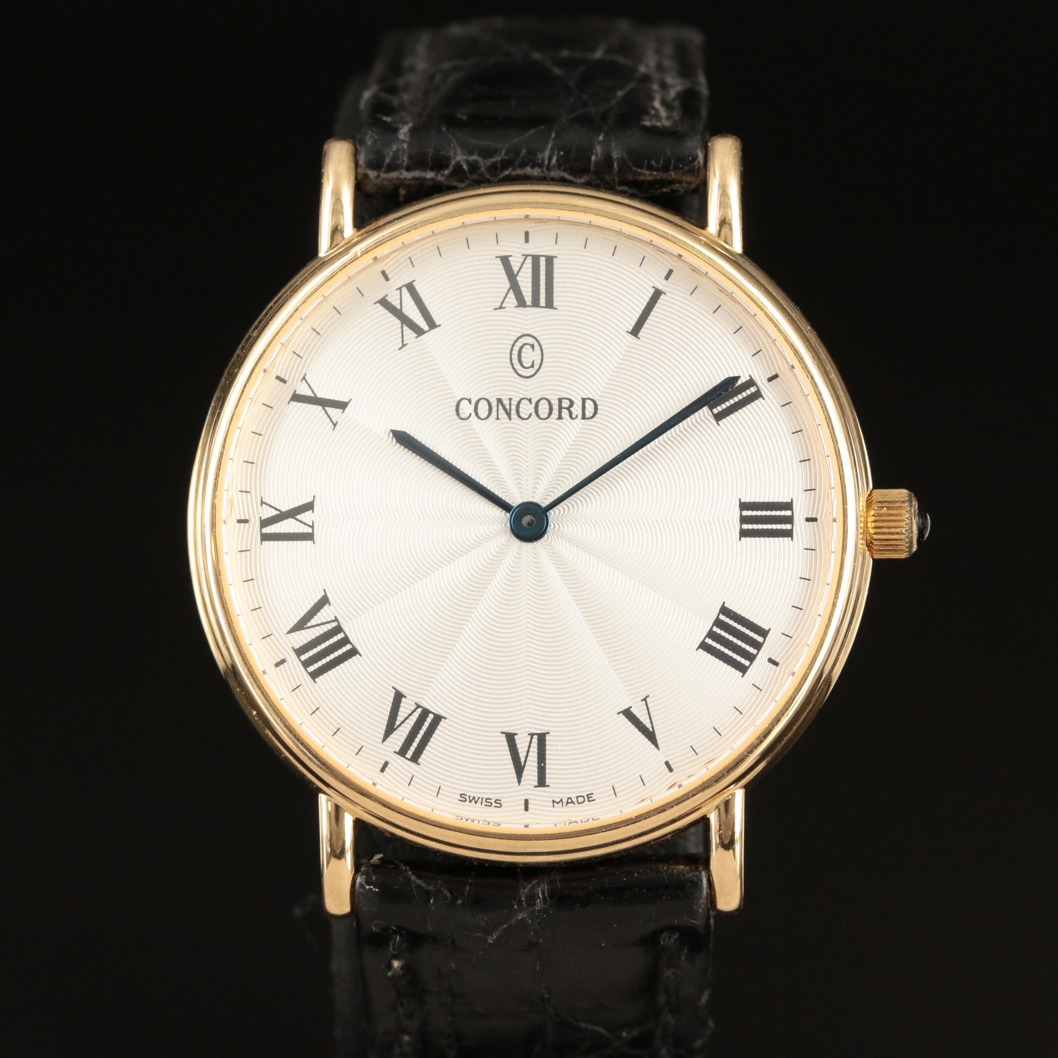 Concord 18k Gold Bennington Guilloche Dial 35mm Quartz Watch