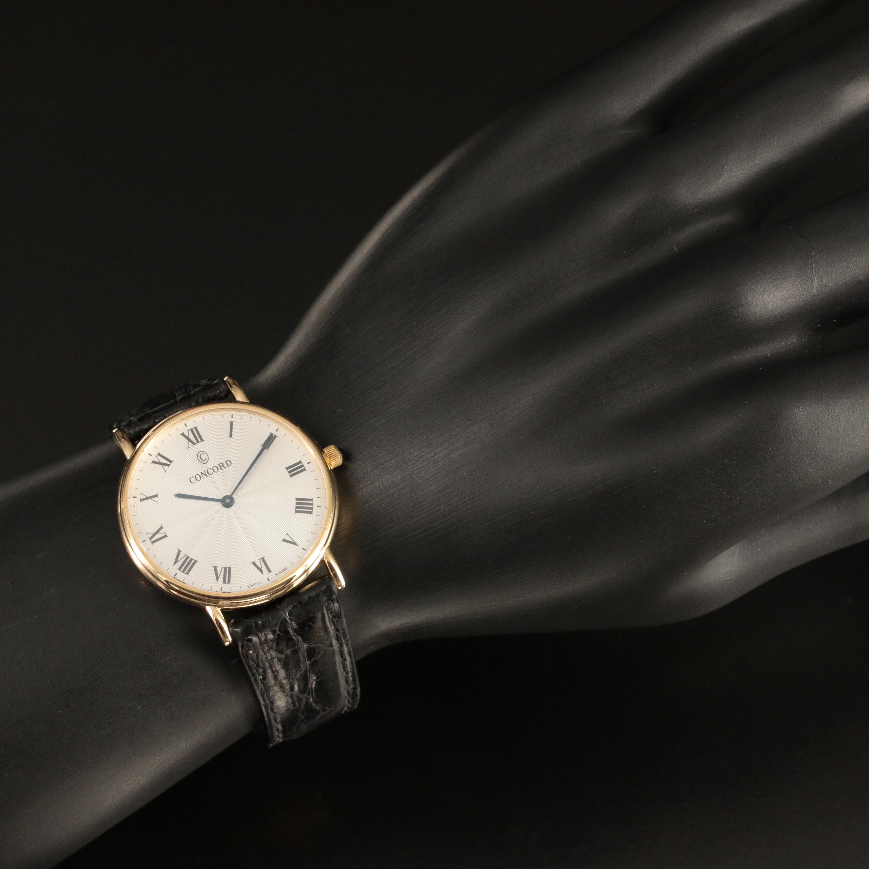 Concord 18k Gold Bennington Guilloche Dial 35mm Quartz Watch