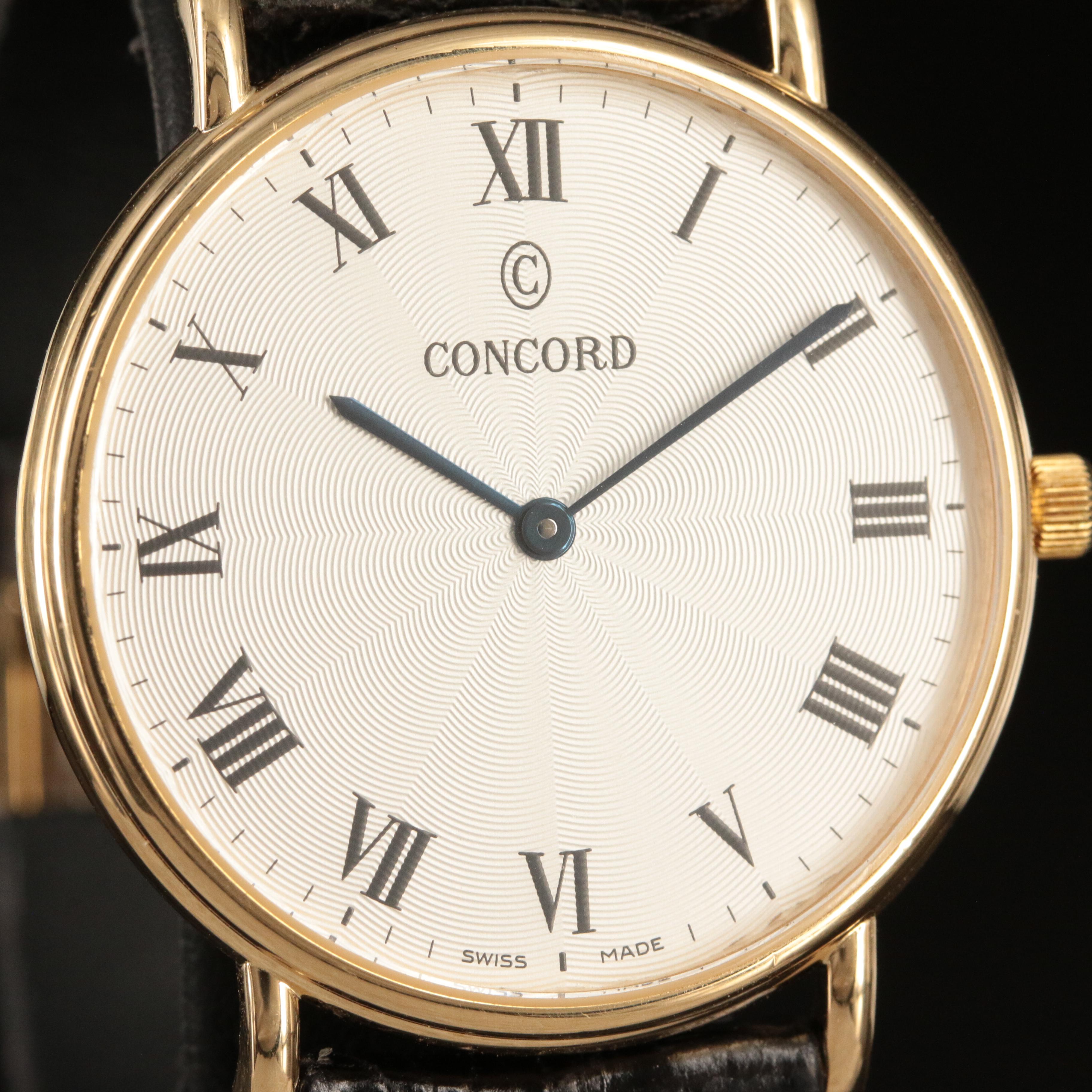 Concord 18k Gold Bennington Guilloche Dial 35mm Quartz Watch