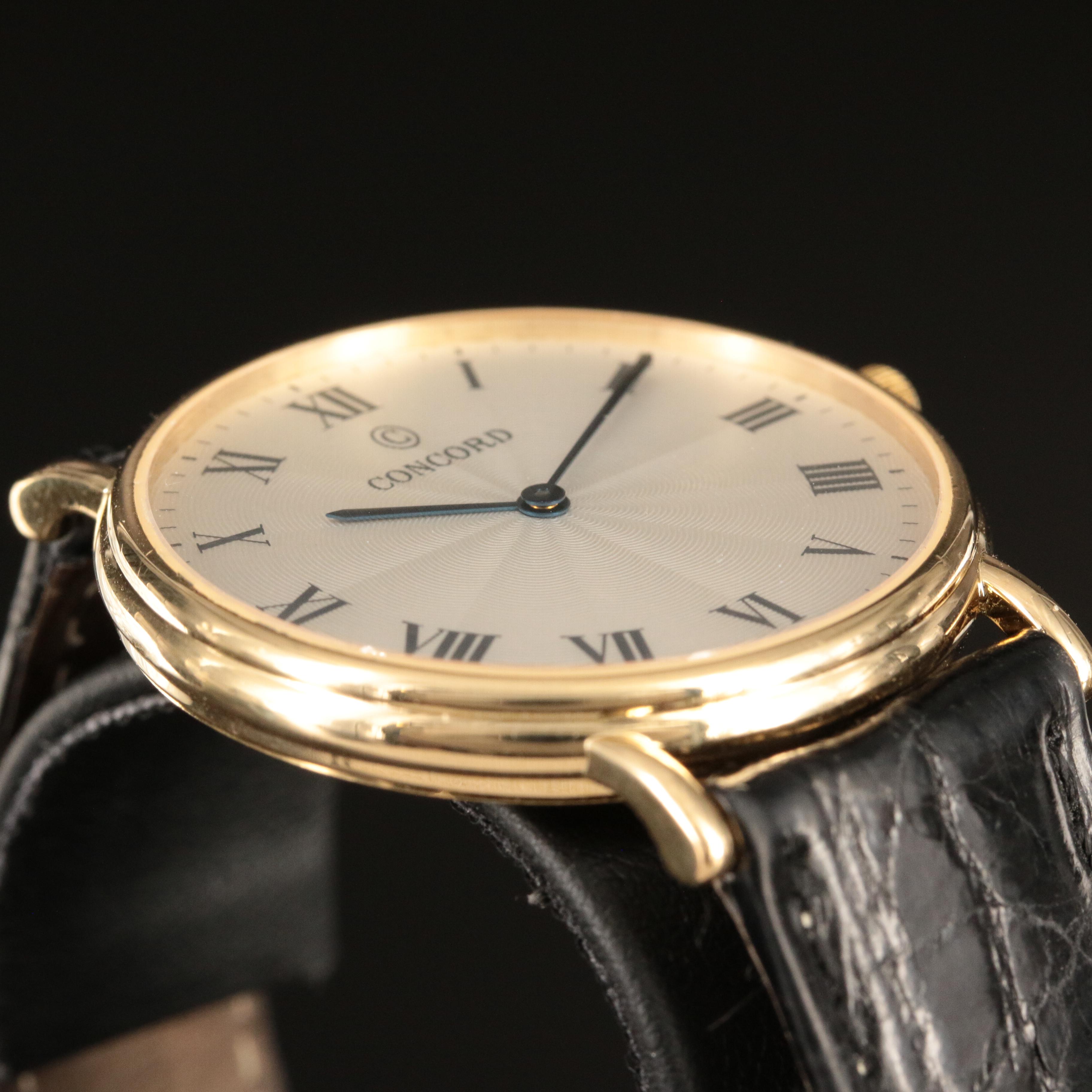 Concord 18k Gold Bennington Guilloche Dial 35mm Quartz Watch