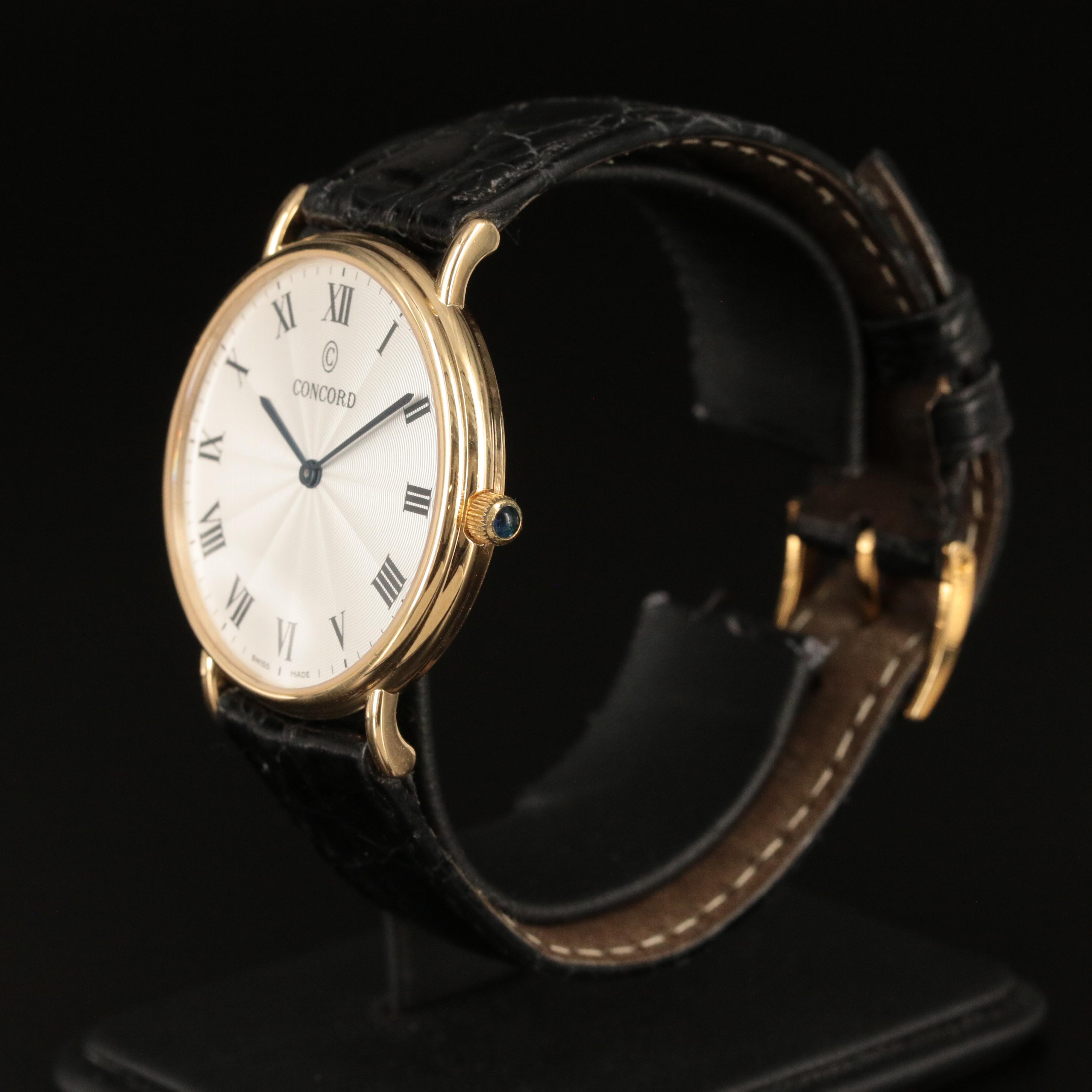 Concord 18k Gold Bennington Guilloche Dial 35mm Quartz Watch