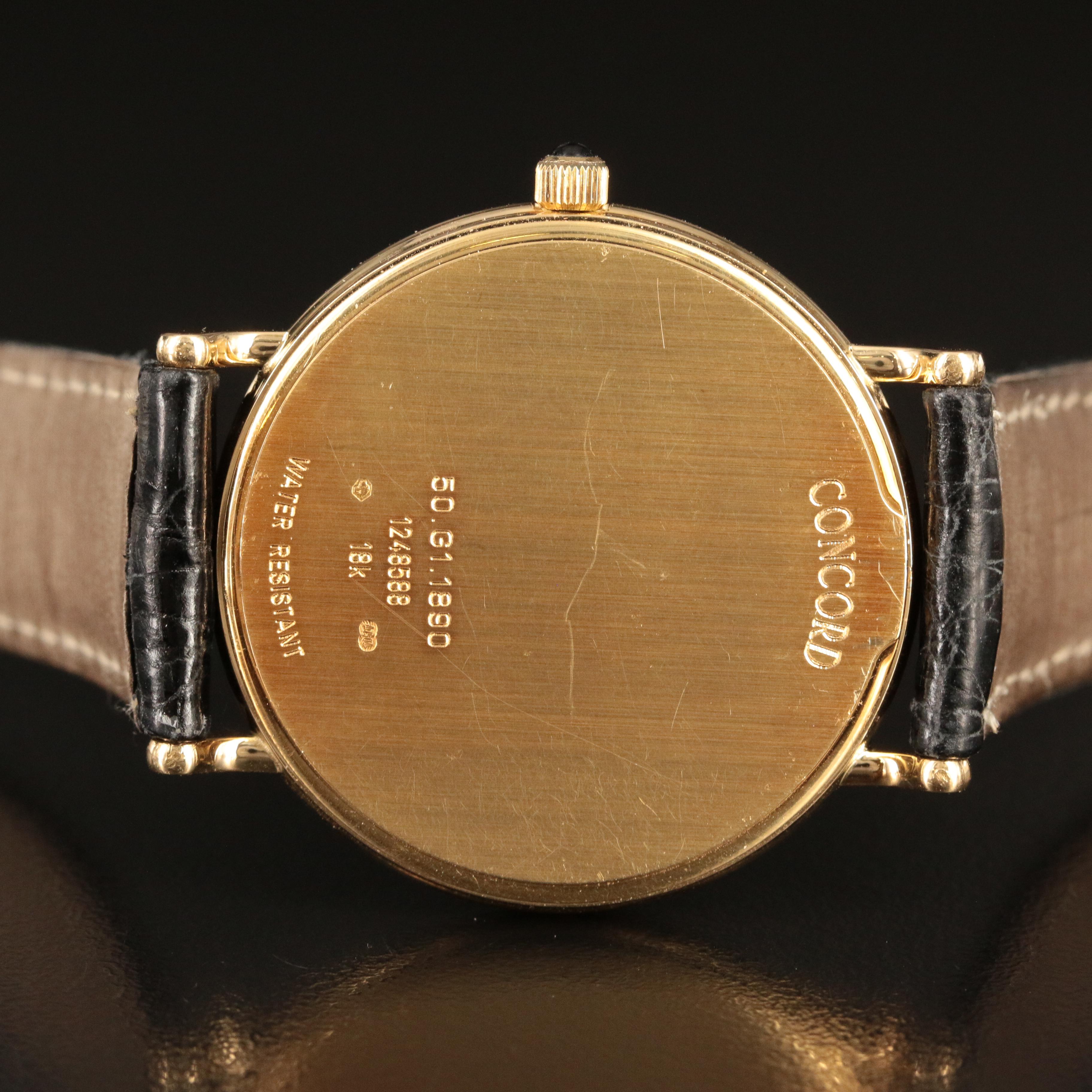 Concord 18k Gold Bennington Guilloche Dial 35mm Quartz Watch