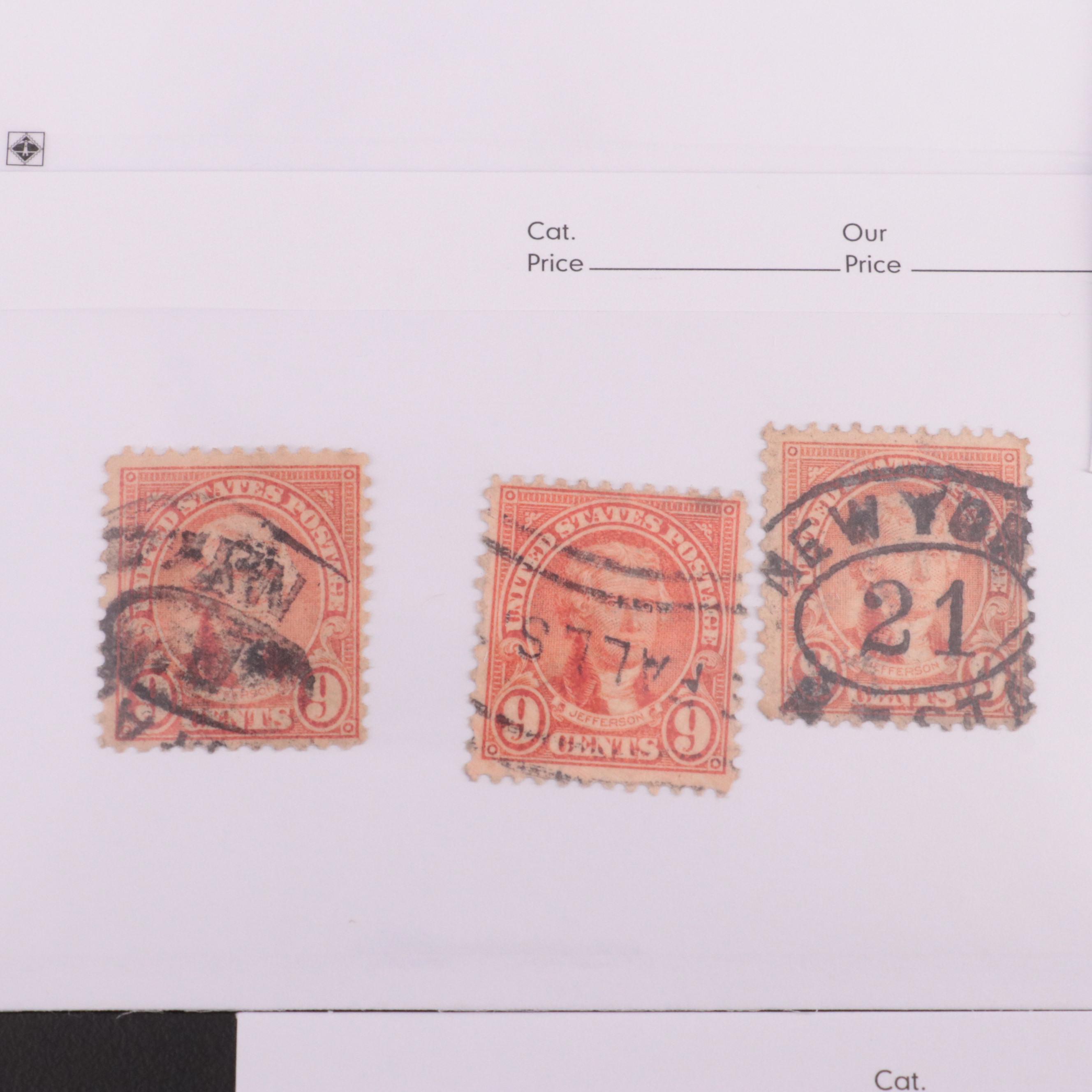 Dealer Cards of Earlier Jefferson 9-Cent Postage Stamps