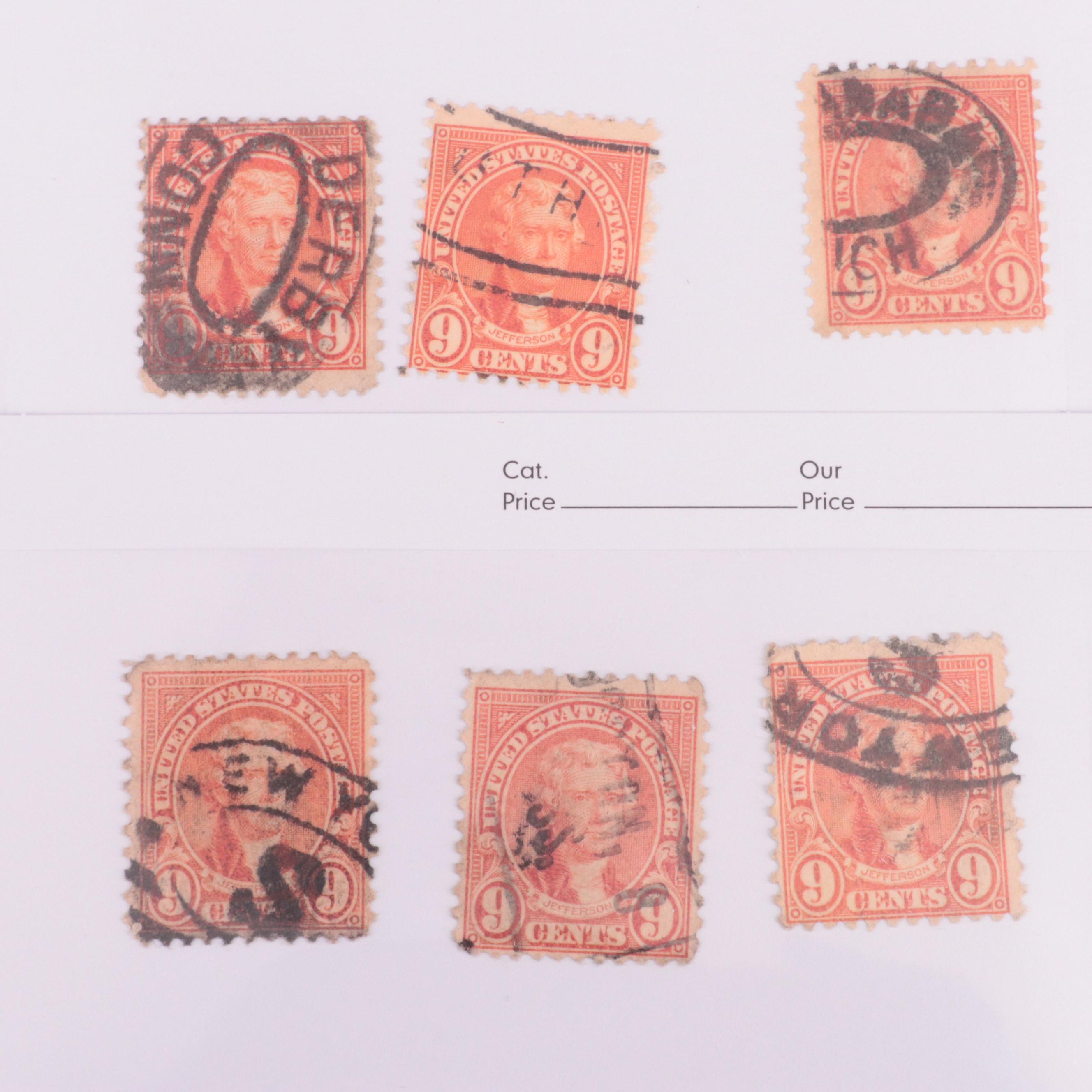 Dealer Cards of Earlier Jefferson 9-Cent Postage Stamps