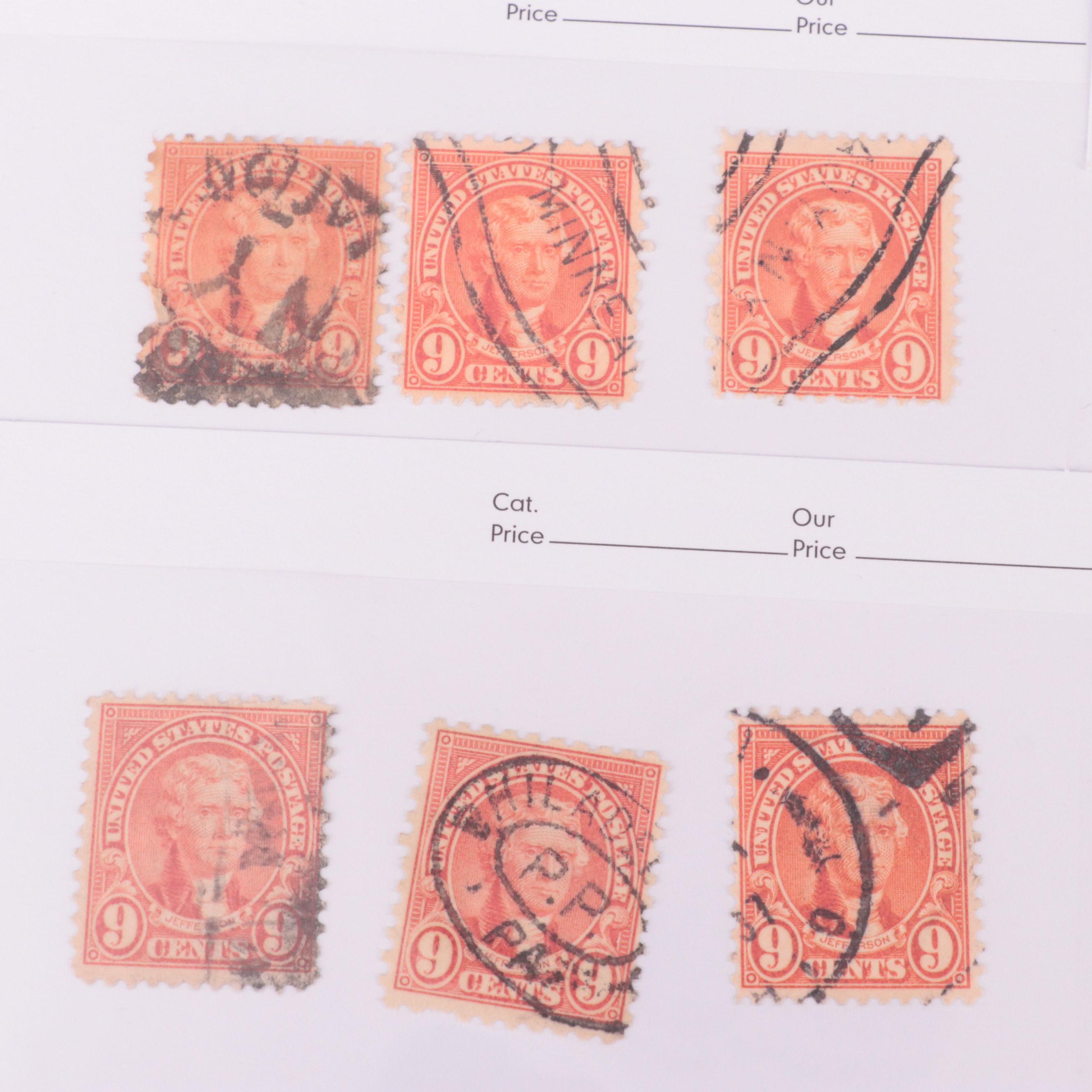 Dealer Cards of Earlier Jefferson 9-Cent Postage Stamps