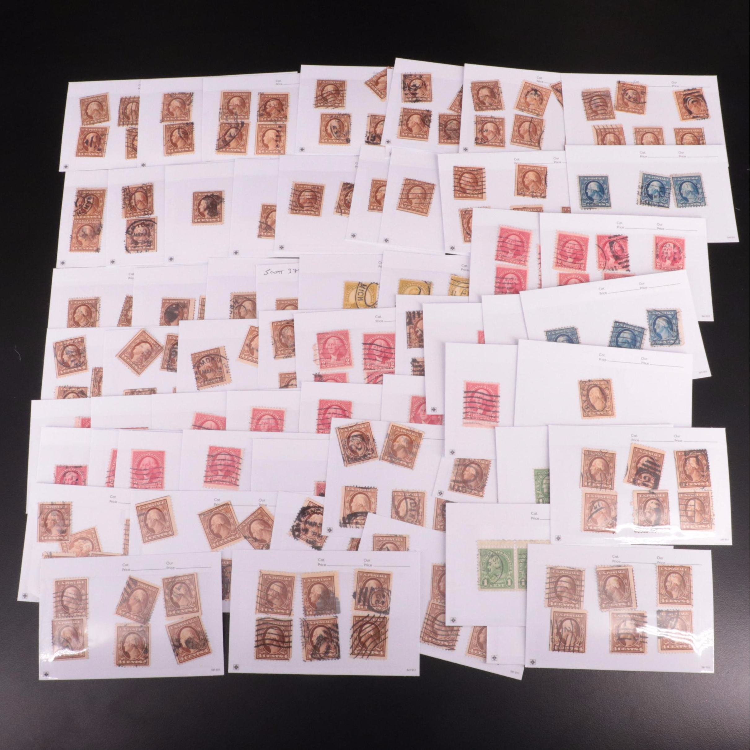 Dealer Cards of Early 20th Century Washington and Franklin Postage Stamps