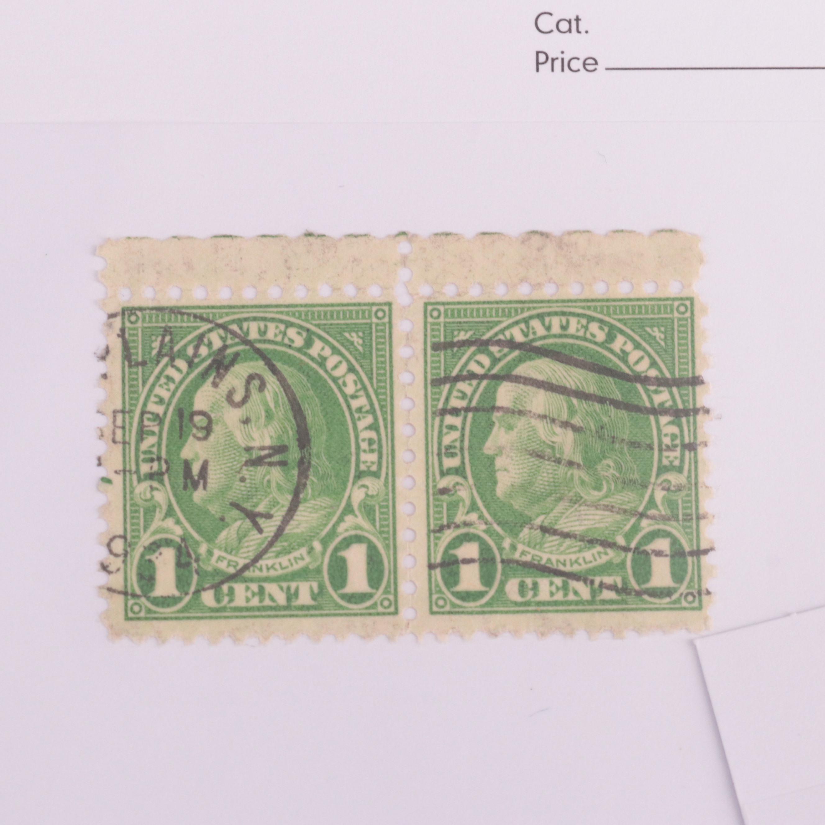 Dealer Cards of Early 20th Century Washington and Franklin Postage Stamps