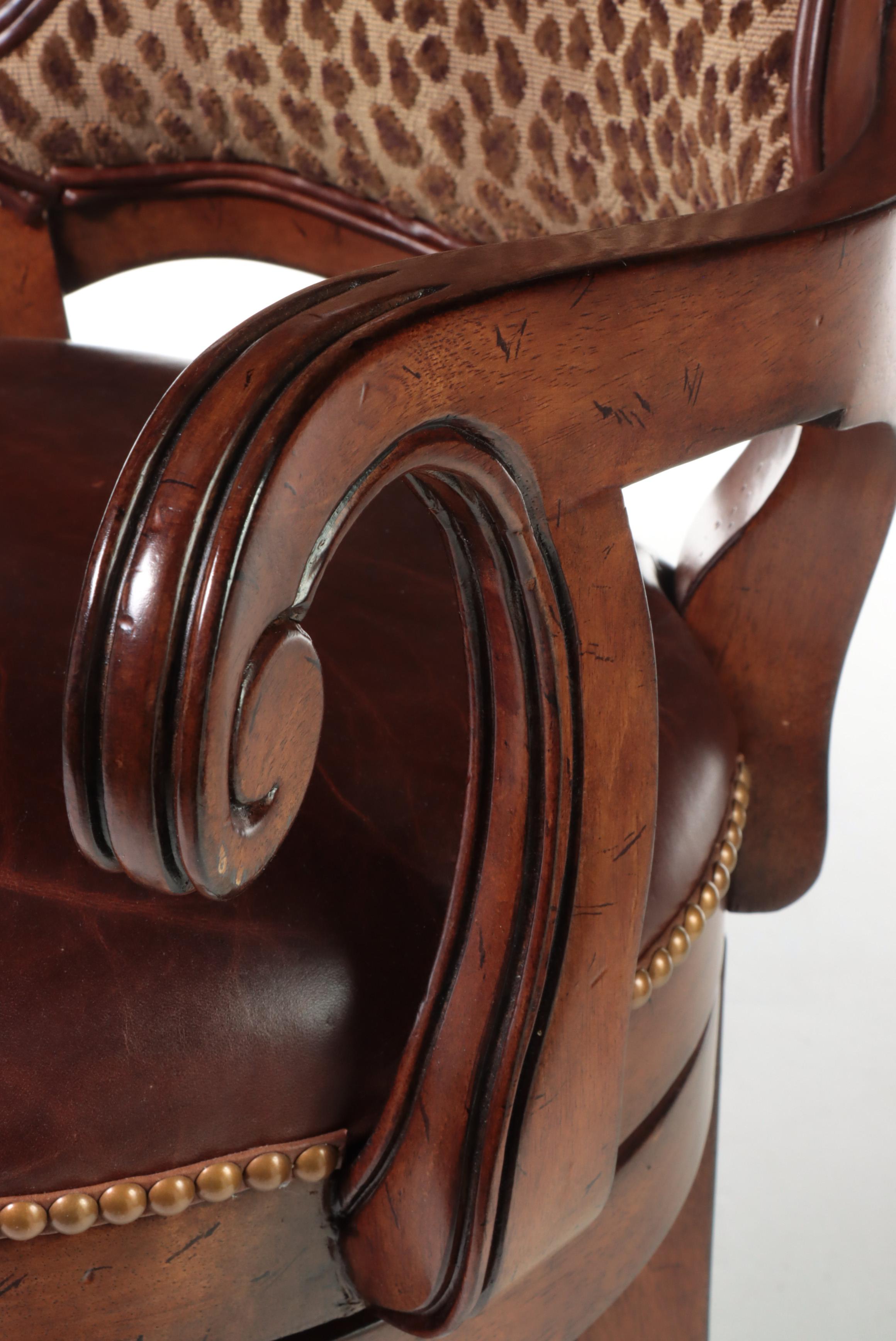 Three Drexel Heritage "Epicurean" Leather and Leopard-Print Swivel Bar Stools