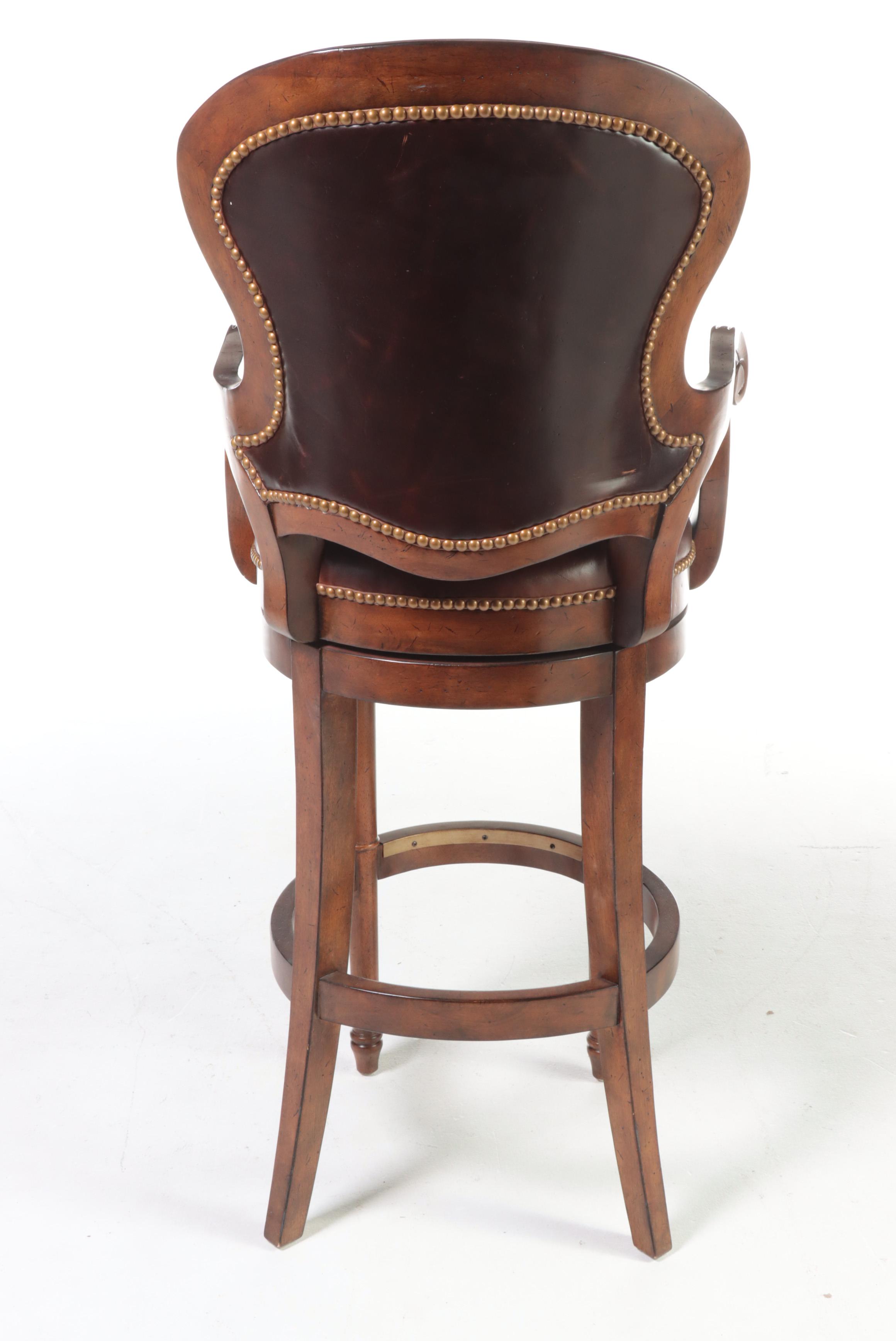 Three Drexel Heritage "Epicurean" Leather and Leopard-Print Swivel Bar Stools