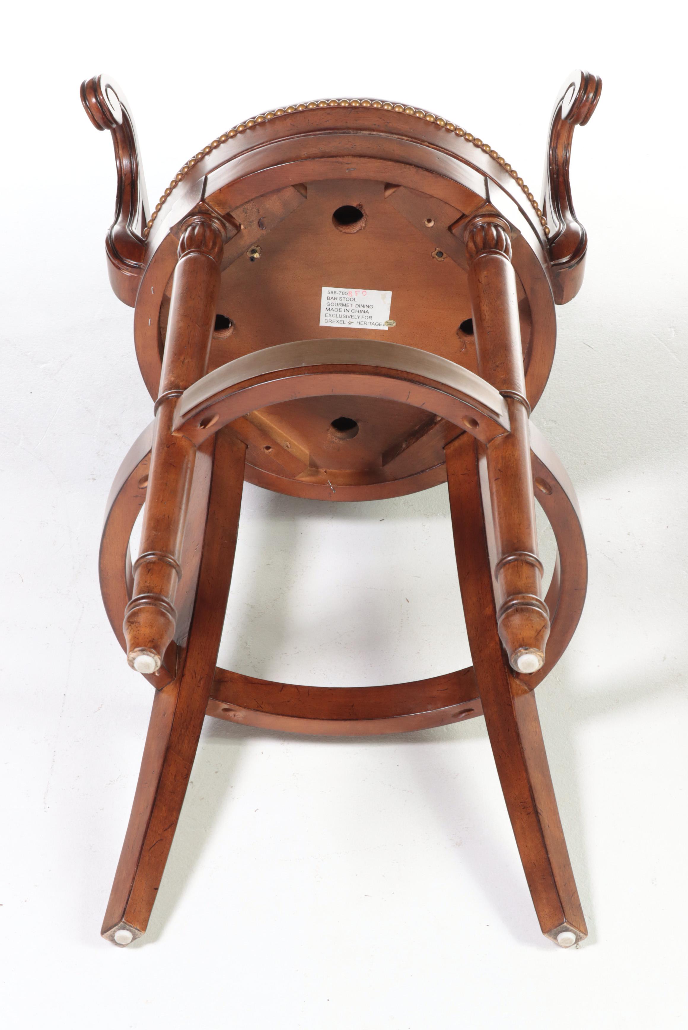 Three Drexel Heritage "Epicurean" Leather and Leopard-Print Swivel Bar Stools