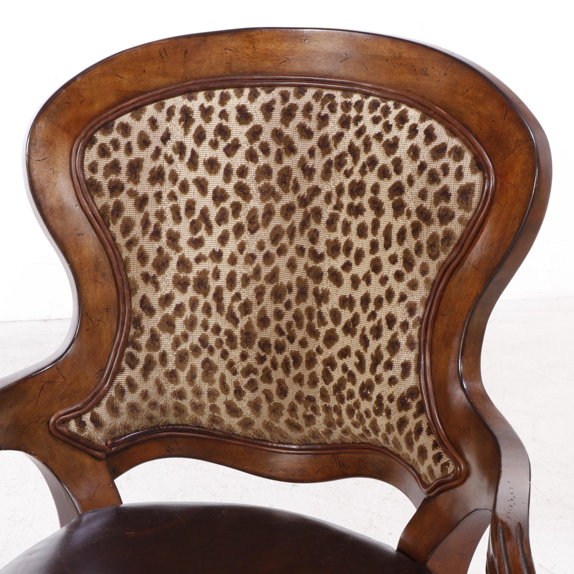 Three Drexel Heritage "Epicurean" Leather and Leopard-Print Swivel Bar Stools