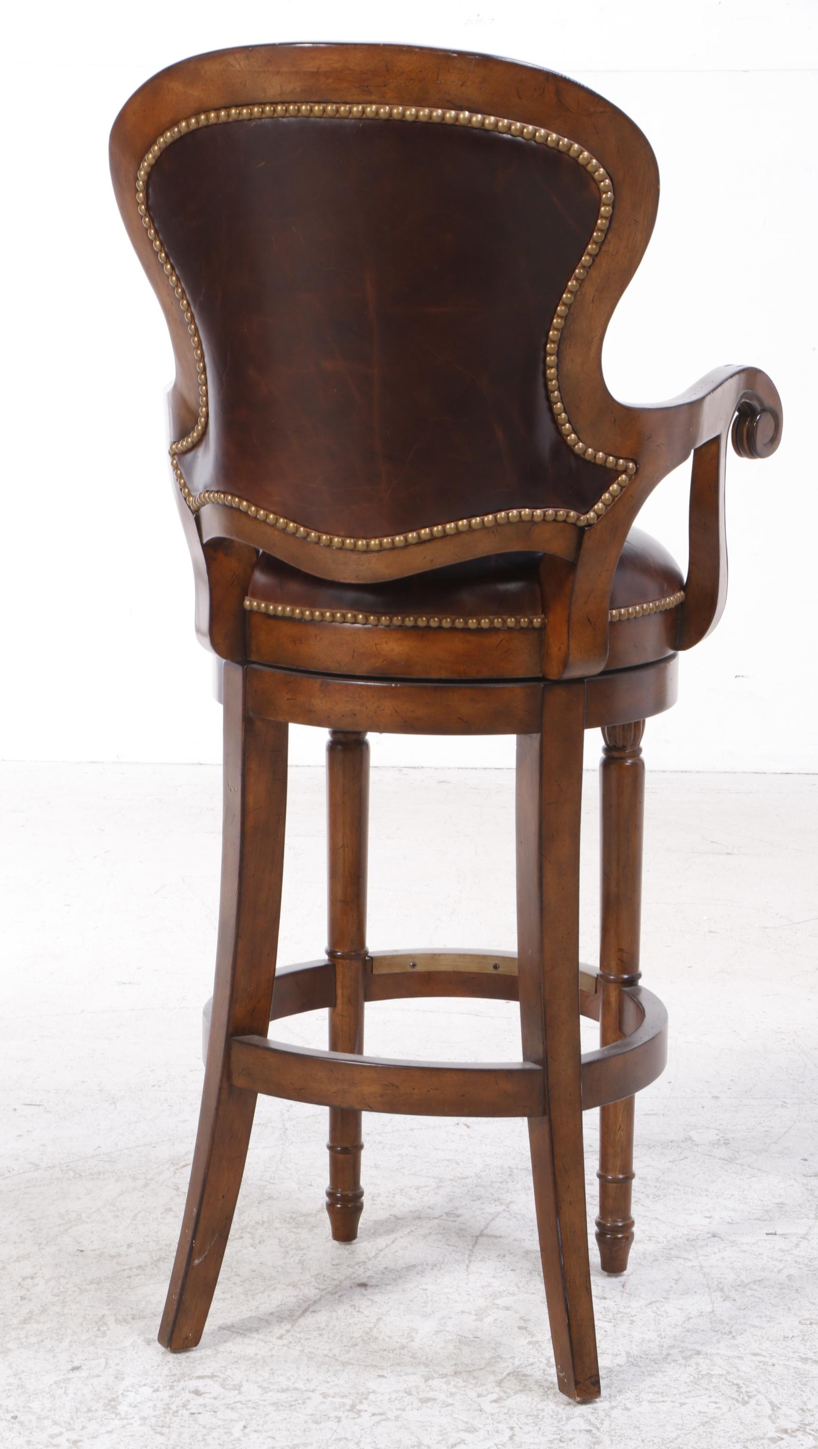 Three Drexel Heritage "Epicurean" Leather and Leopard-Print Swivel Bar Stools
