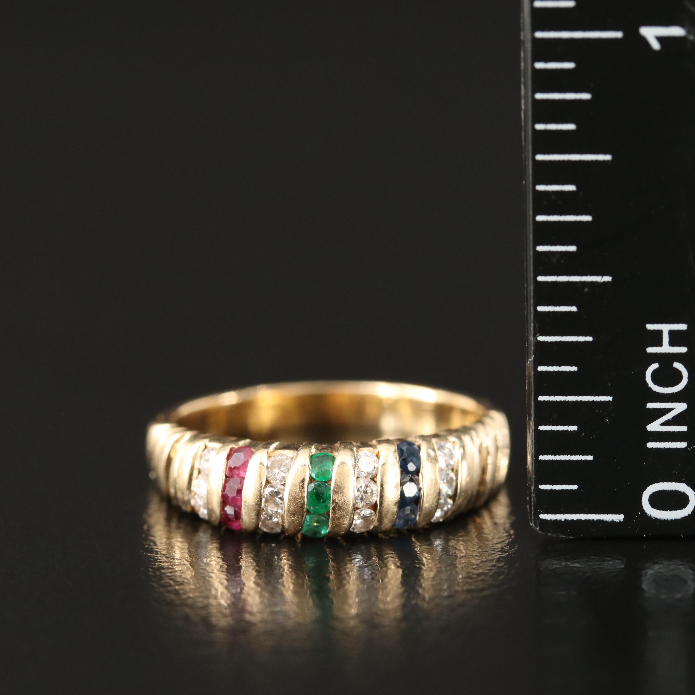 14K Diamond, Sapphire and Ruby Ring