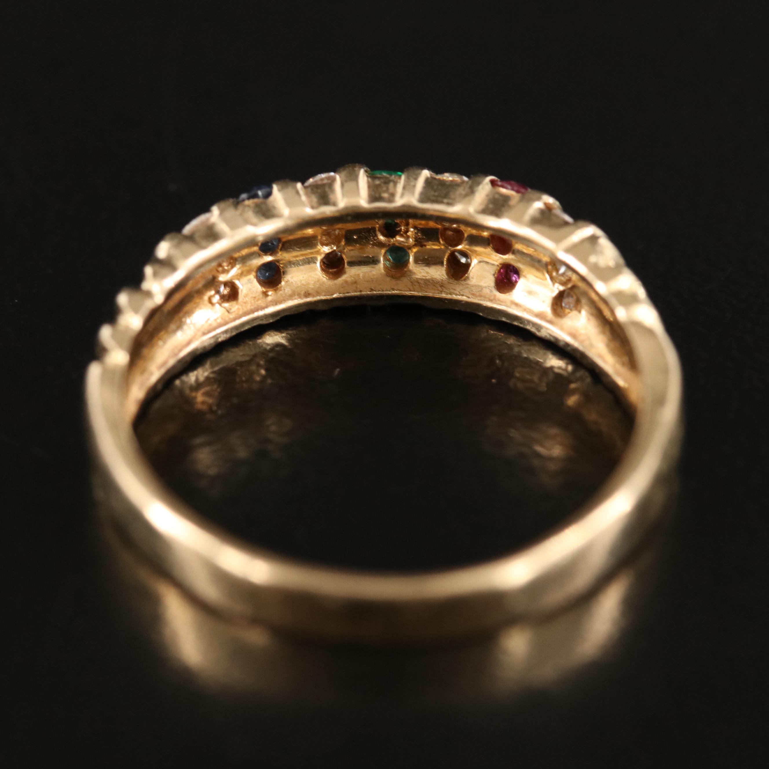 14K Diamond, Sapphire and Ruby Ring