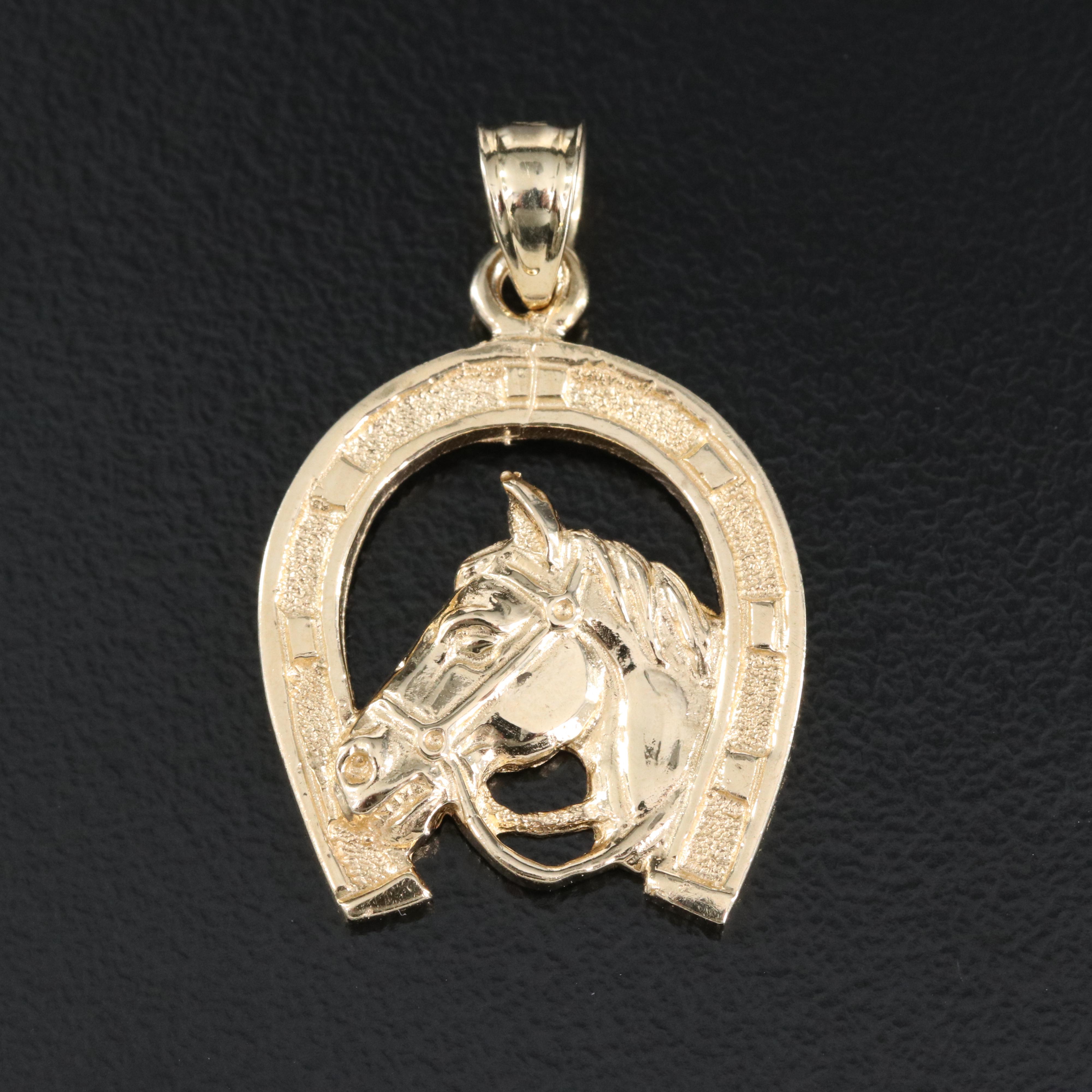 14K Gold Horse Head with Horseshoe Pendant