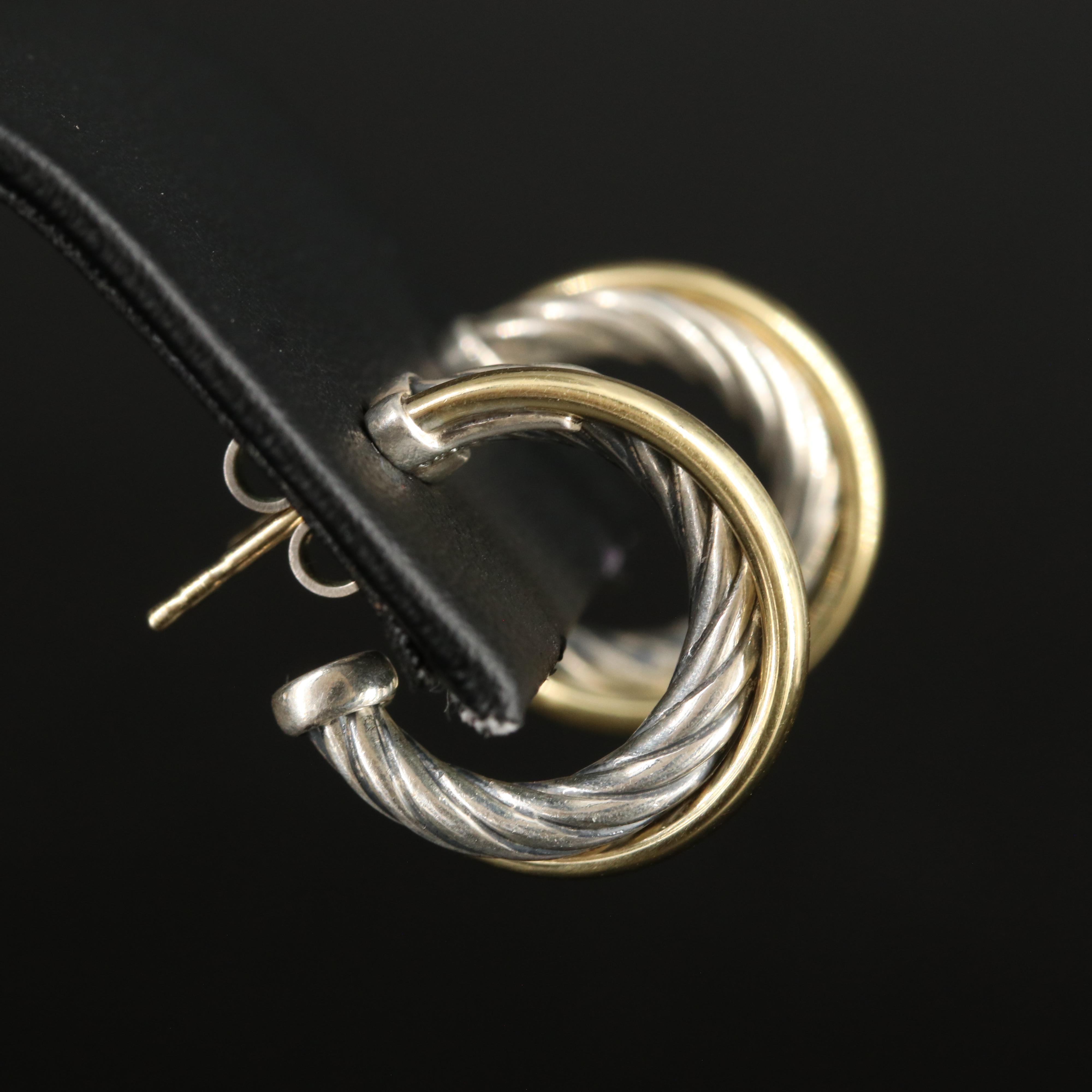 David Yurman "Crossover" Sterling Hoop Earrings with Bonded 18K Accents