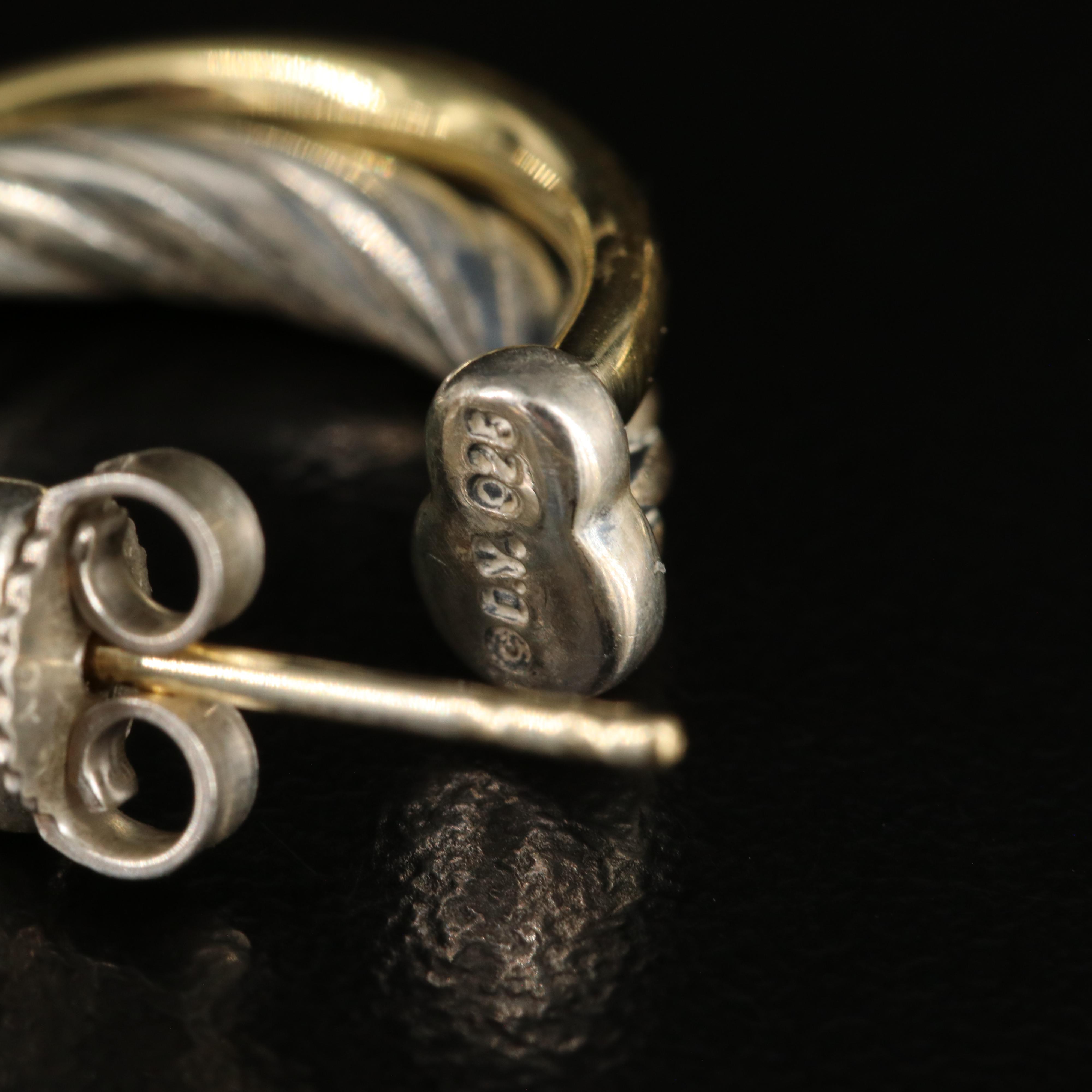 David Yurman "Crossover" Sterling Hoop Earrings with Bonded 18K Accents