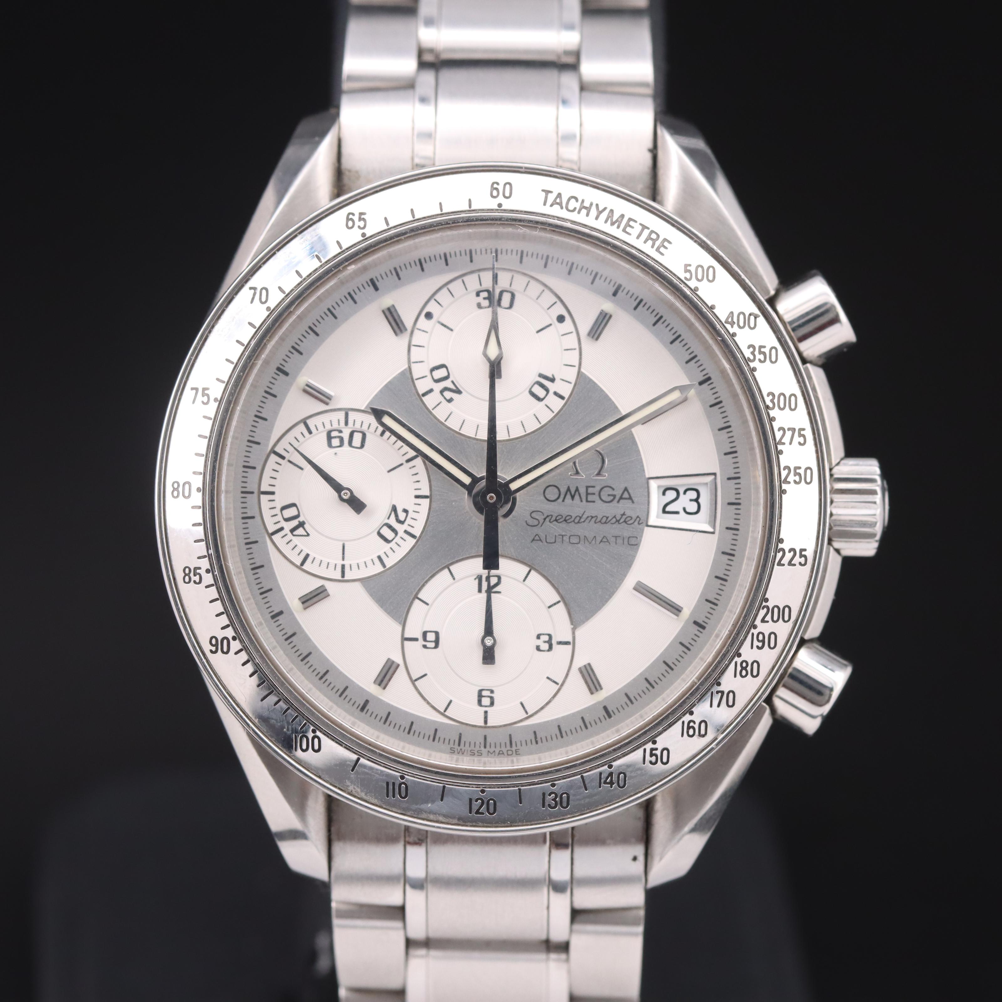 Omega Speedmaster Date Silver Dial Steel Automatic Chronograph Watch