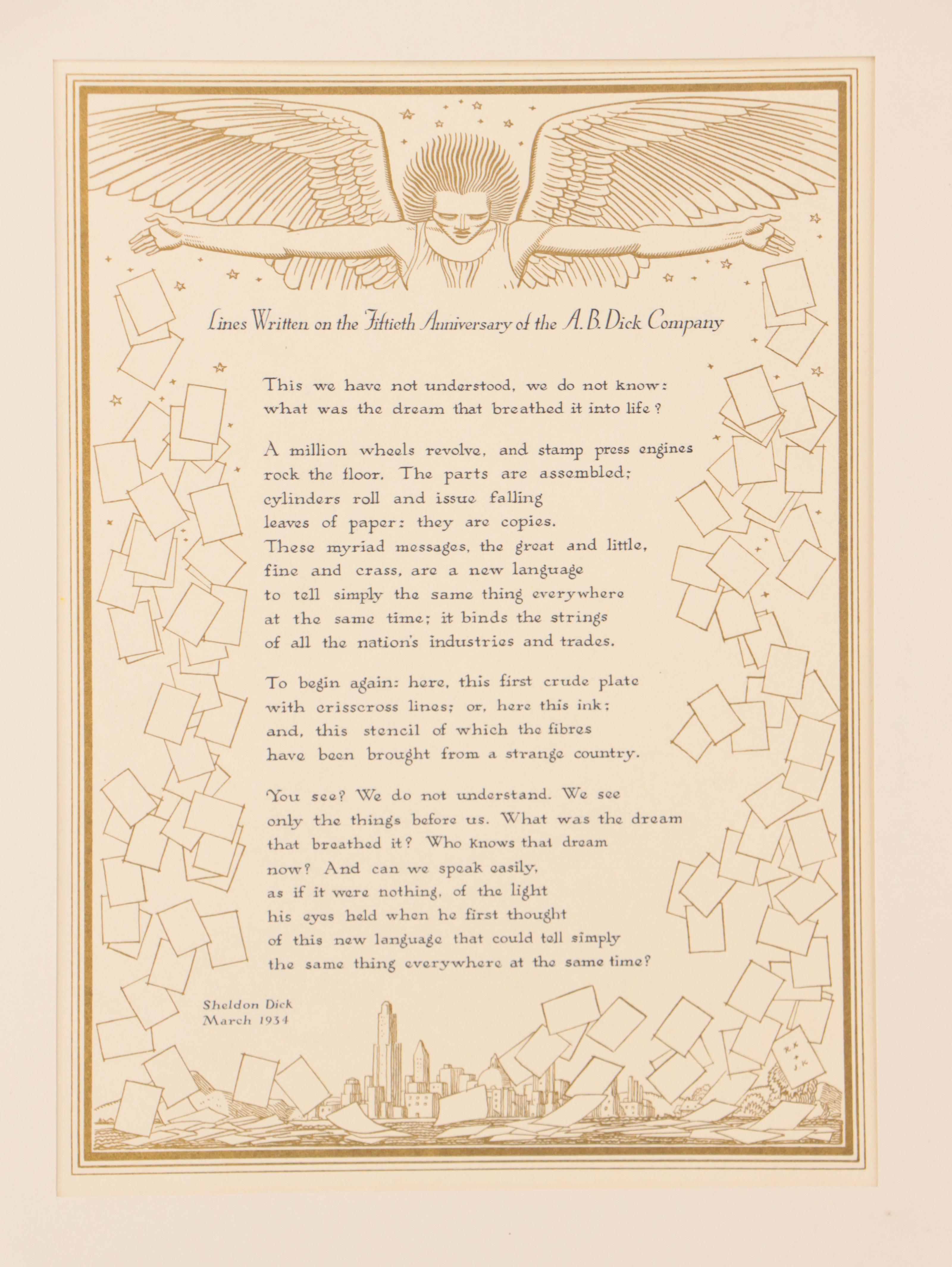 Rockwell Kent Art Deco Wood Engraving With Text, Circa 1934