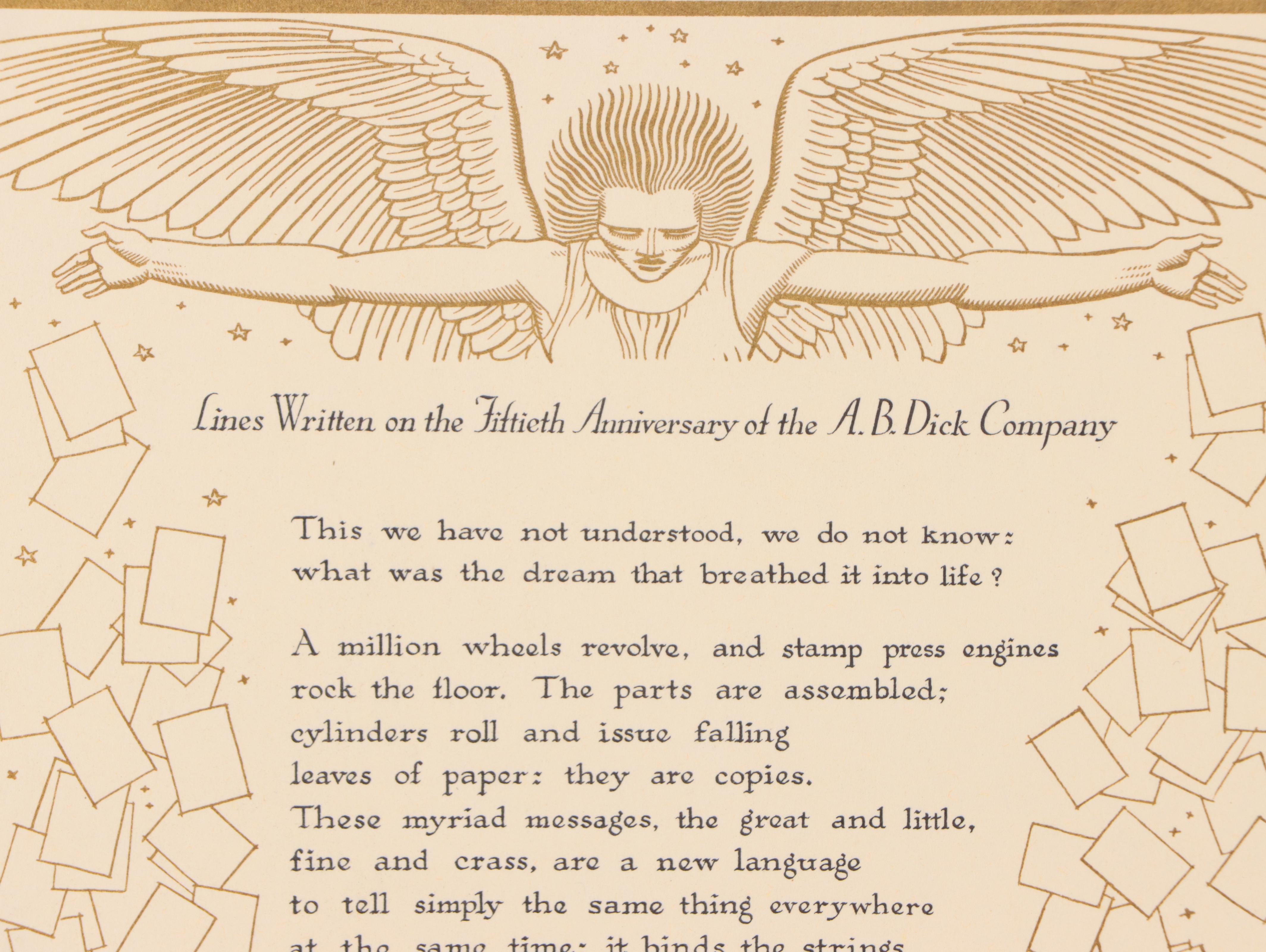 Rockwell Kent Art Deco Wood Engraving With Text, Circa 1934