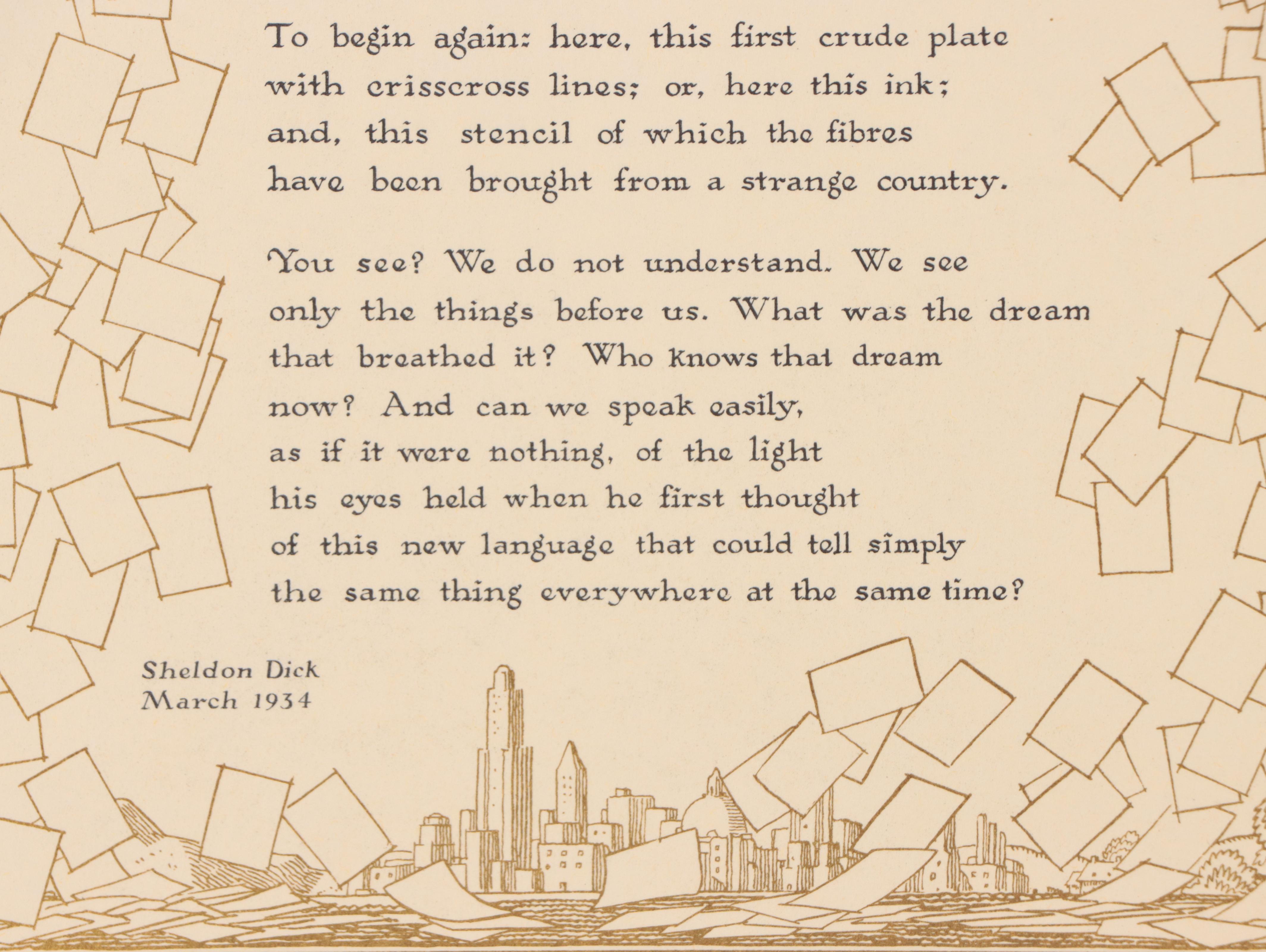 Rockwell Kent Art Deco Wood Engraving With Text, Circa 1934