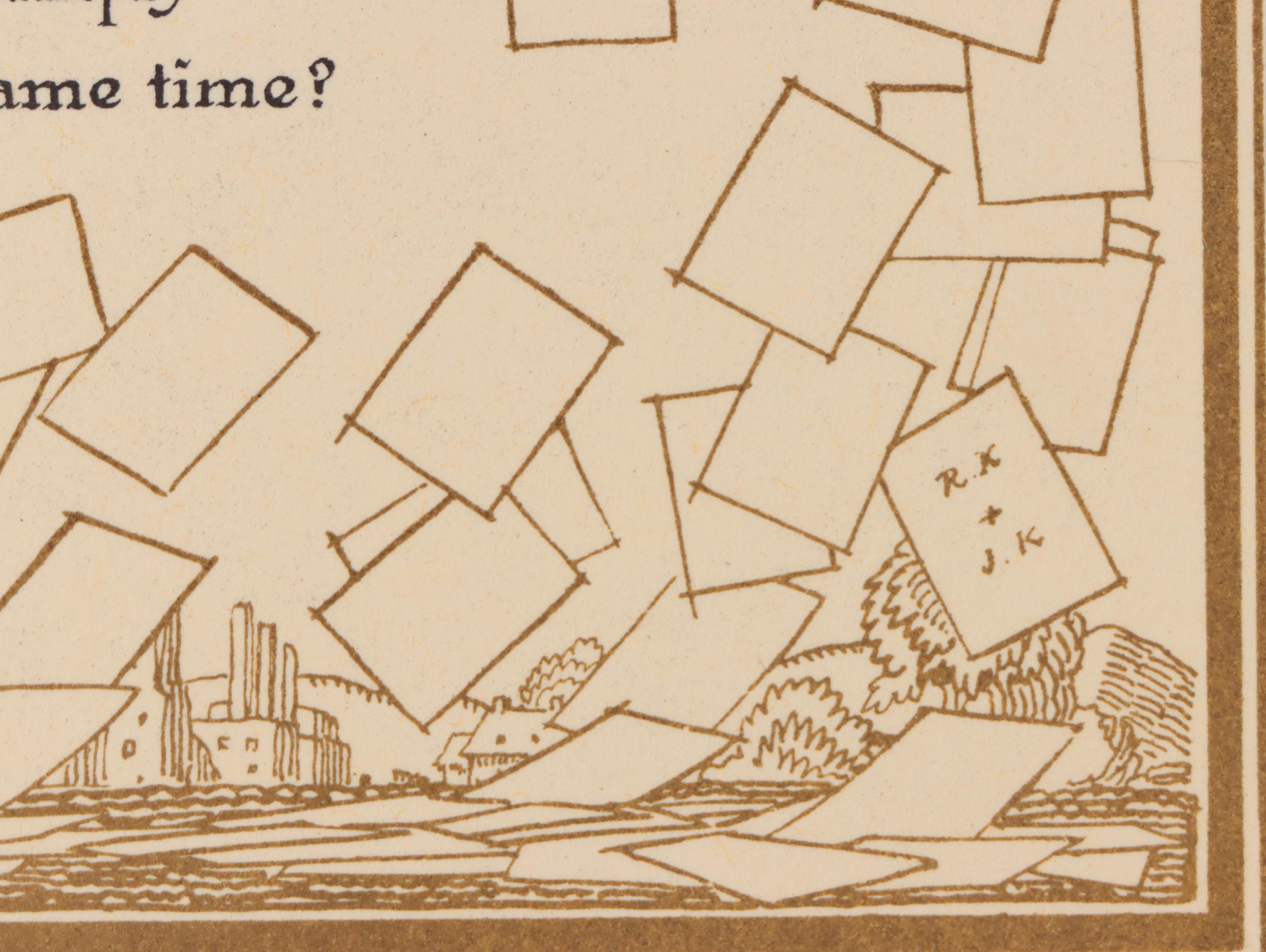 Rockwell Kent Art Deco Wood Engraving With Text, Circa 1934