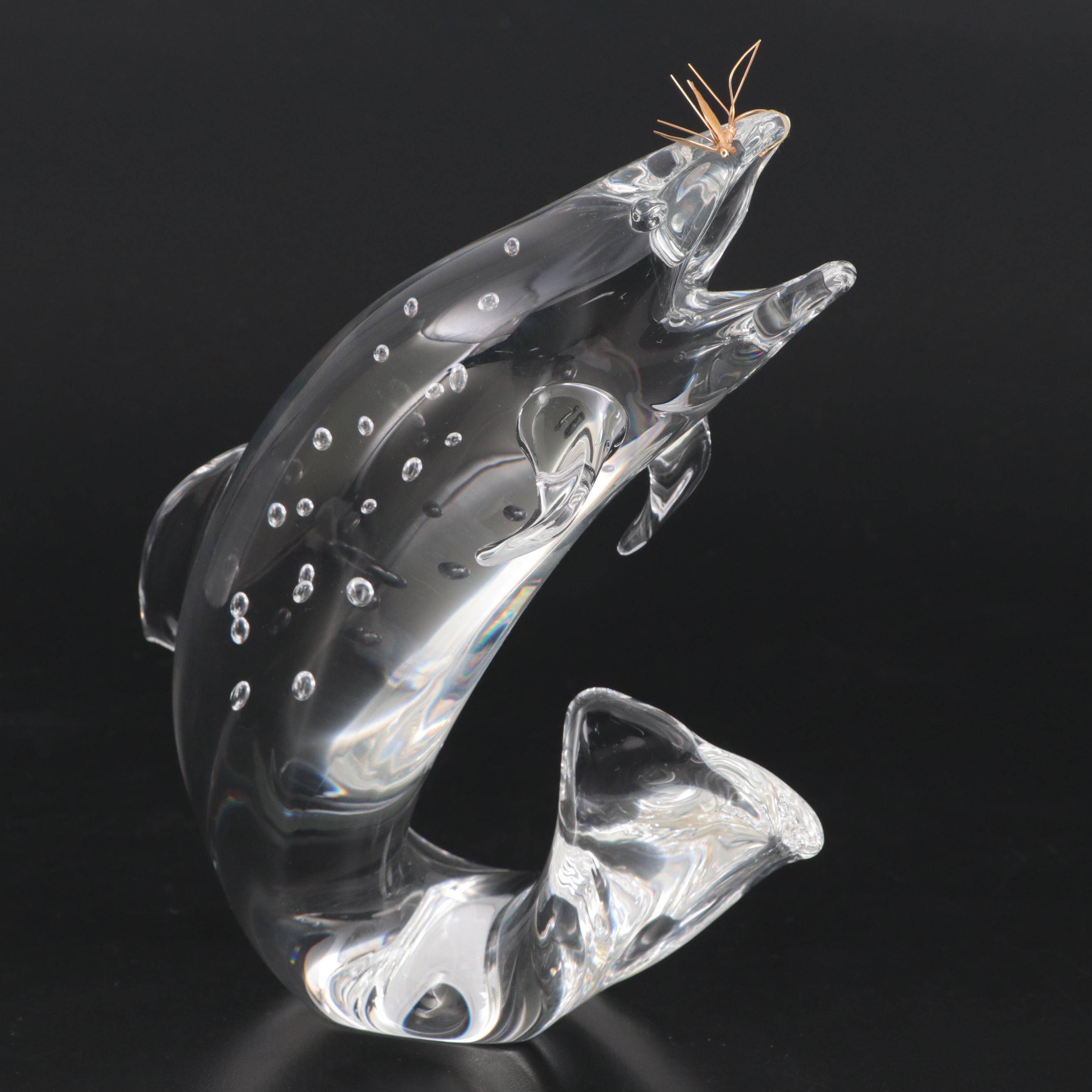 Steuben Art Glass "Trout and Fly" Figurine Designed by James Houston