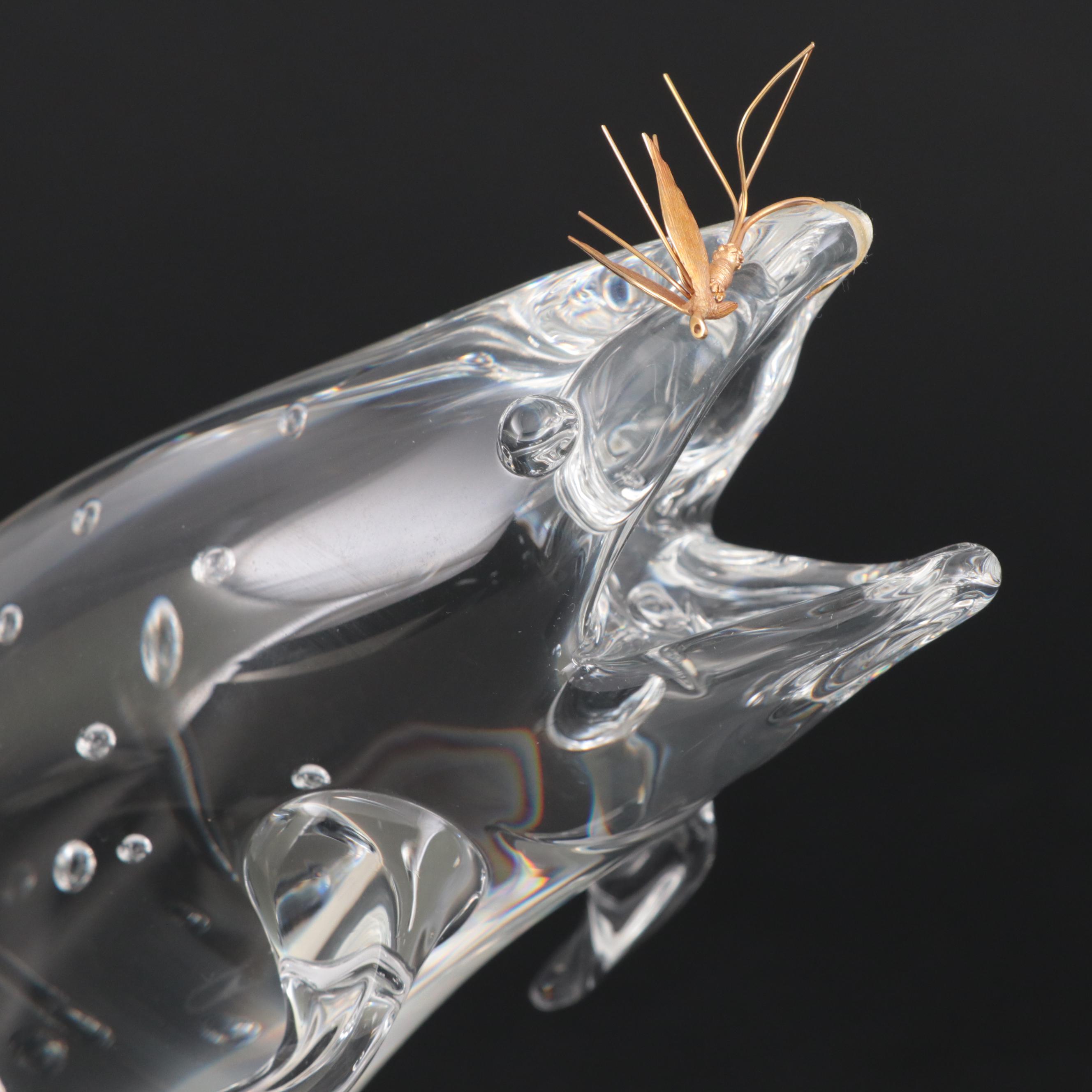 Steuben Art Glass "Trout and Fly" Figurine Designed by James Houston
