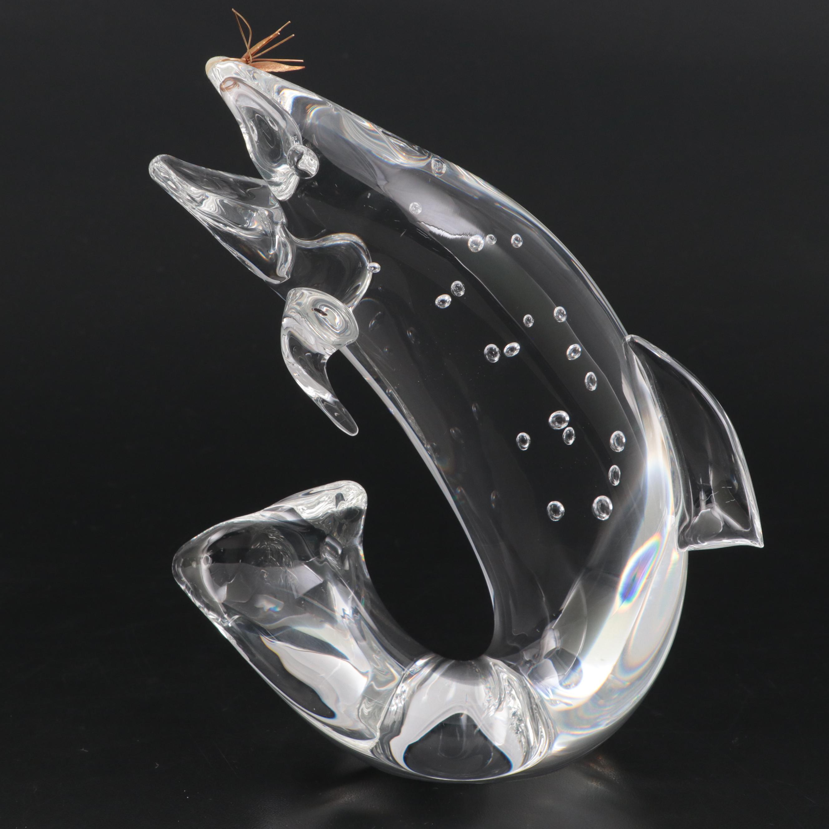 Steuben Art Glass "Trout and Fly" Figurine Designed by James Houston