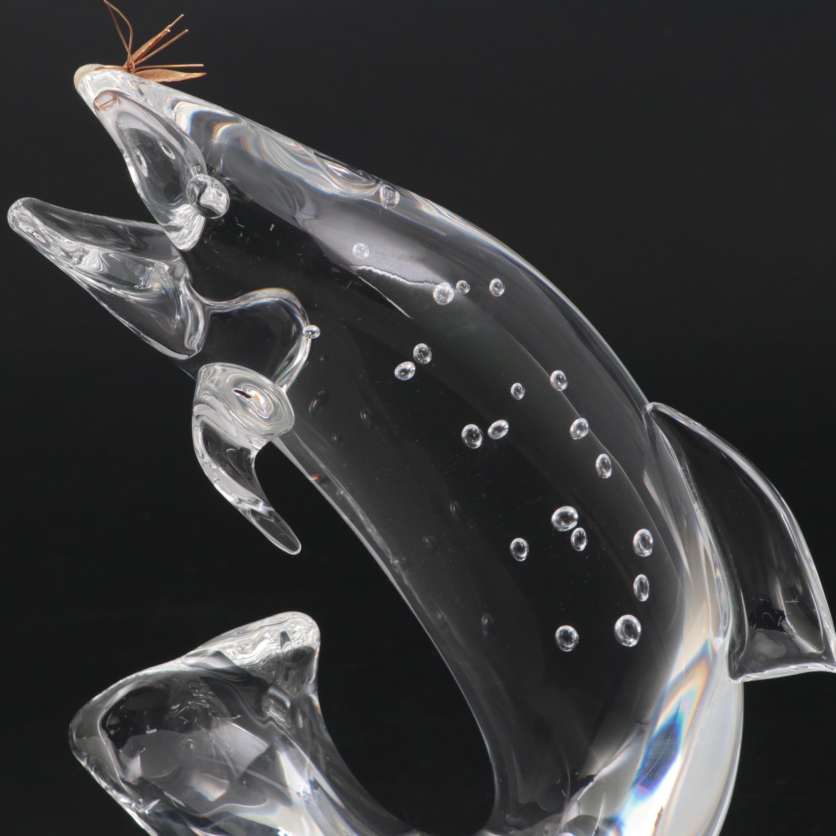 Steuben Art Glass "Trout and Fly" Figurine Designed by James Houston