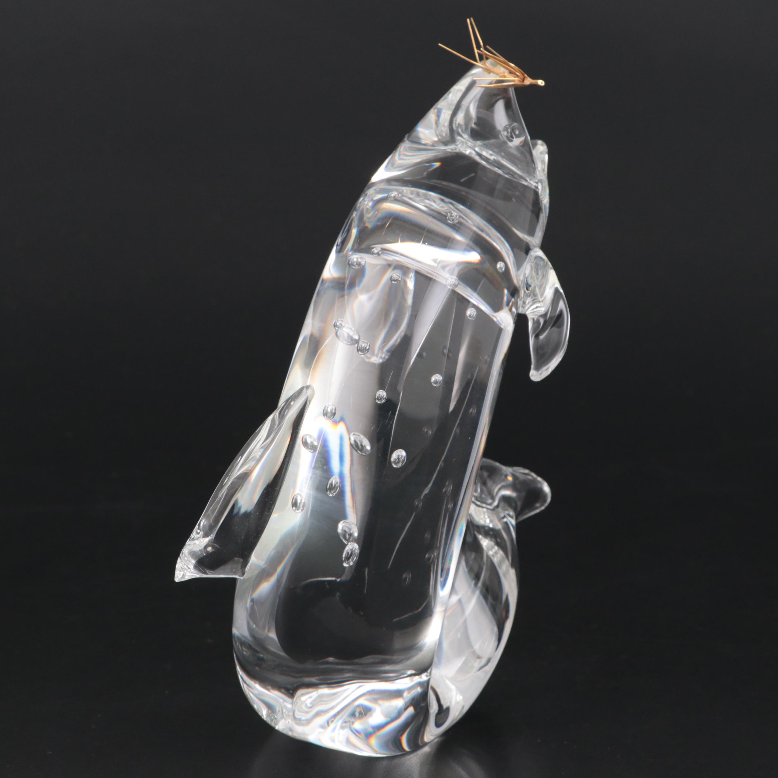 Steuben Art Glass "Trout and Fly" Figurine Designed by James Houston