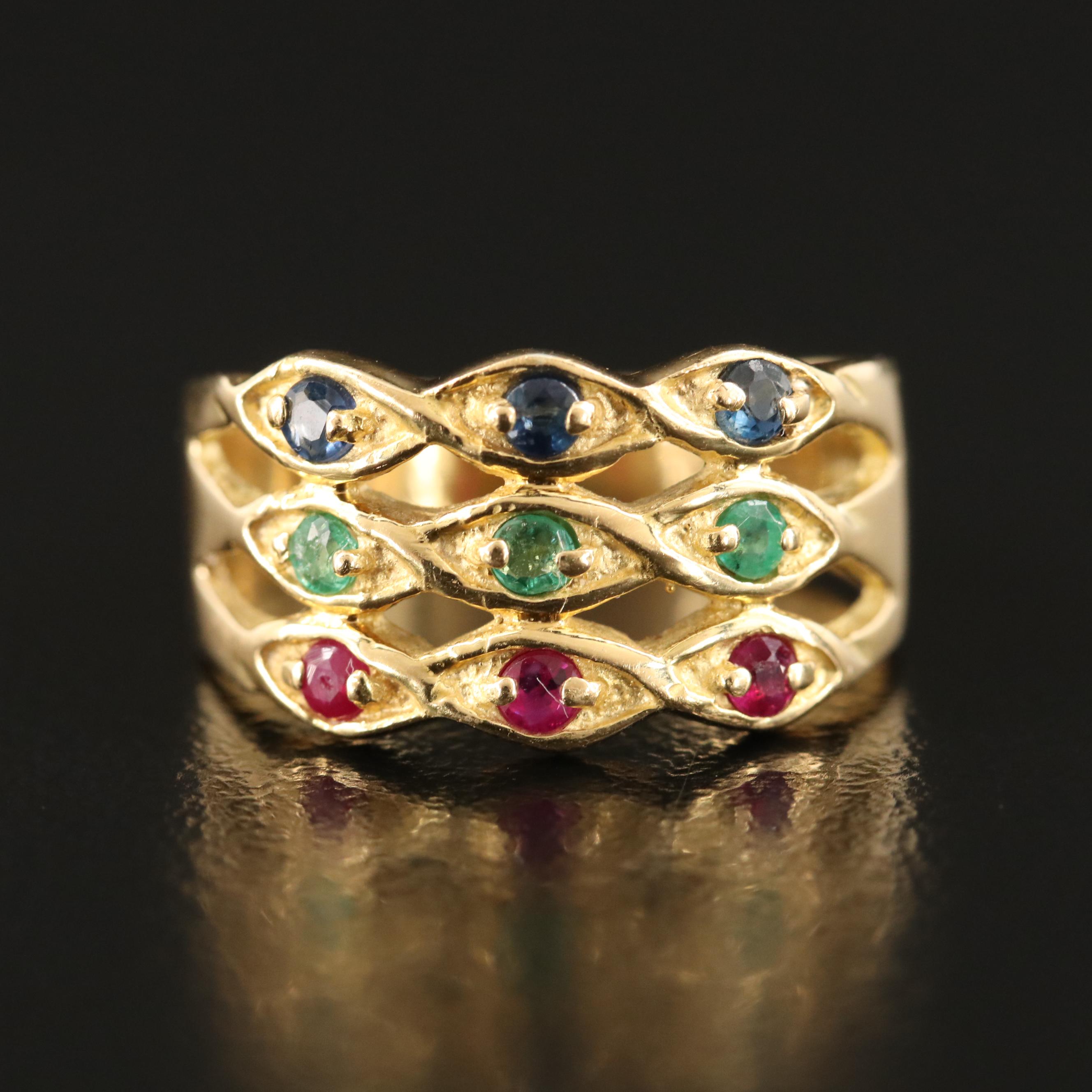18K Ruby, Emerald and Sapphire Ring