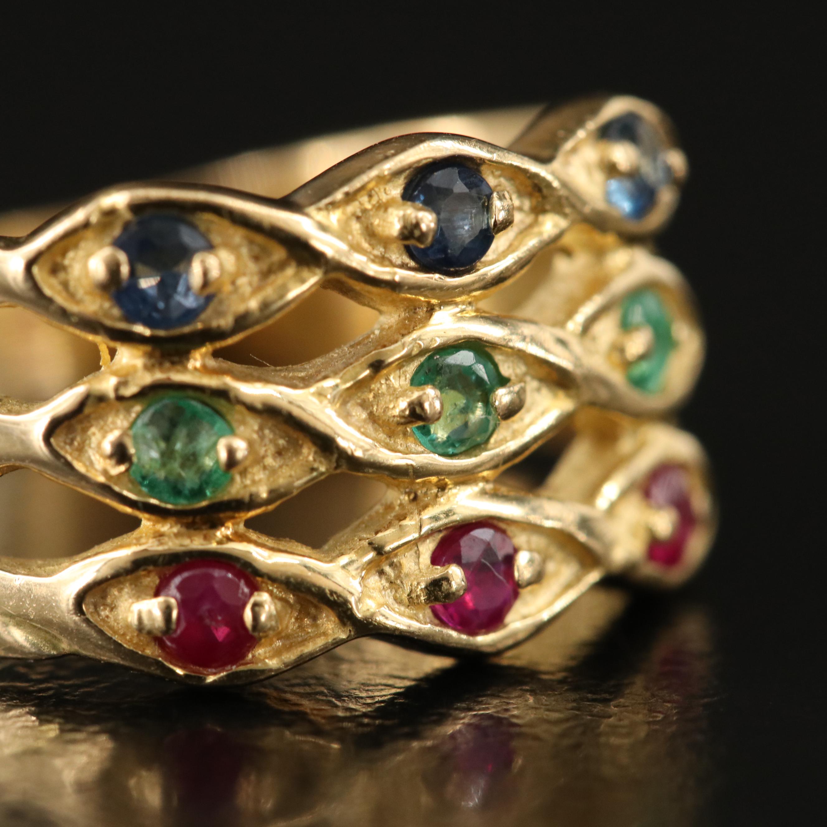 18K Ruby, Emerald and Sapphire Ring