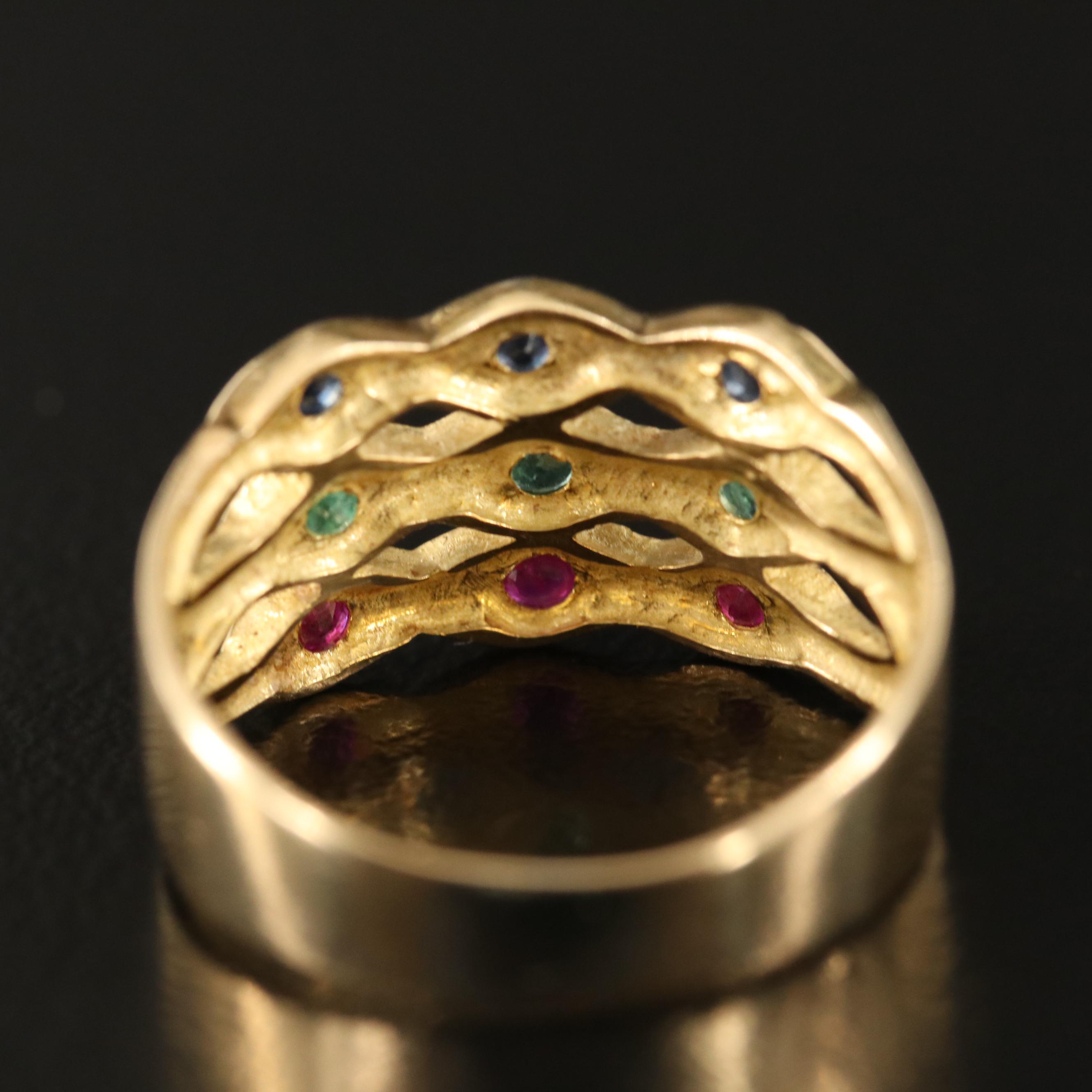 18K Ruby, Emerald and Sapphire Ring